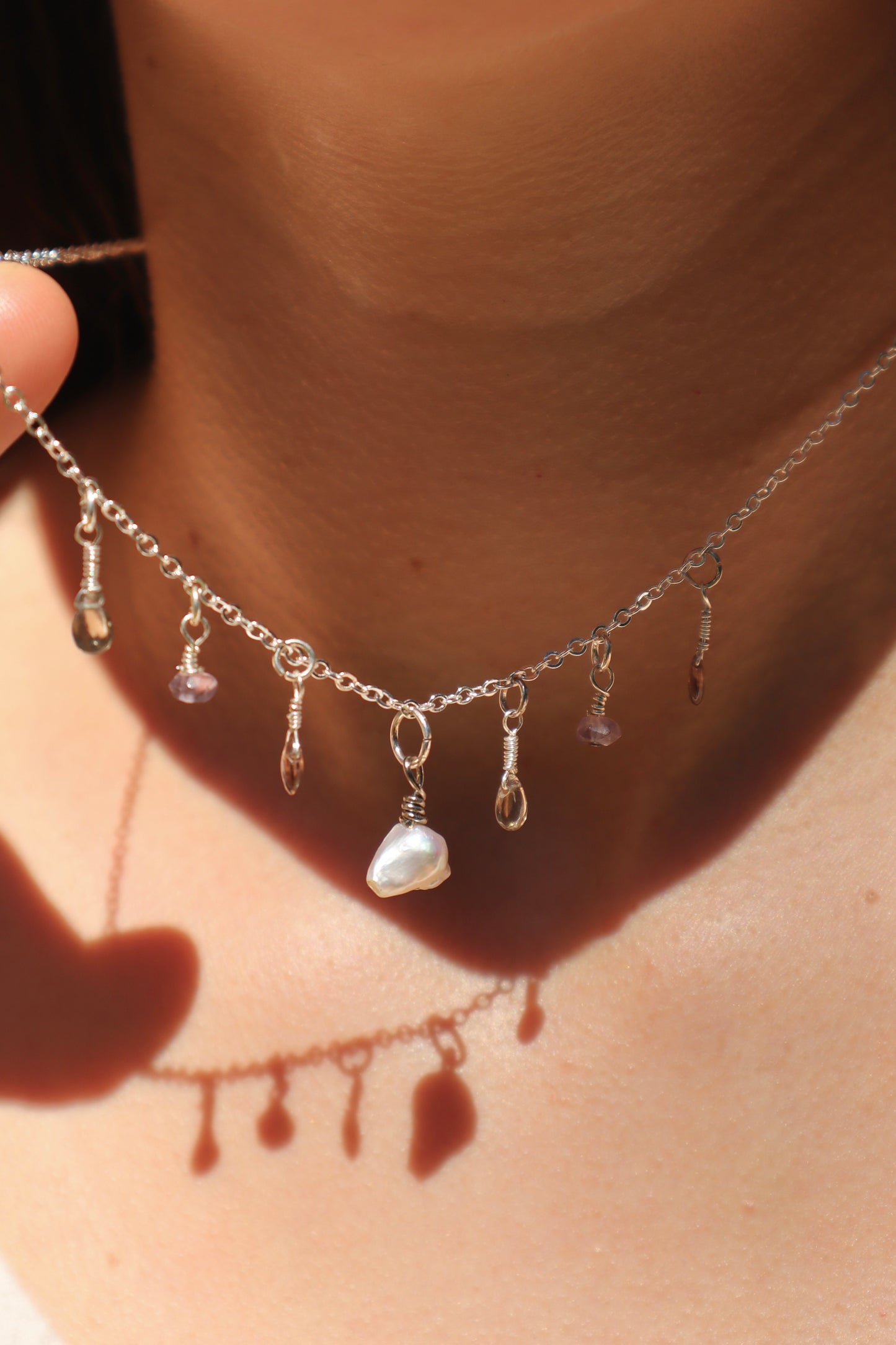 Aura Pearl Gem Charm Necklace
