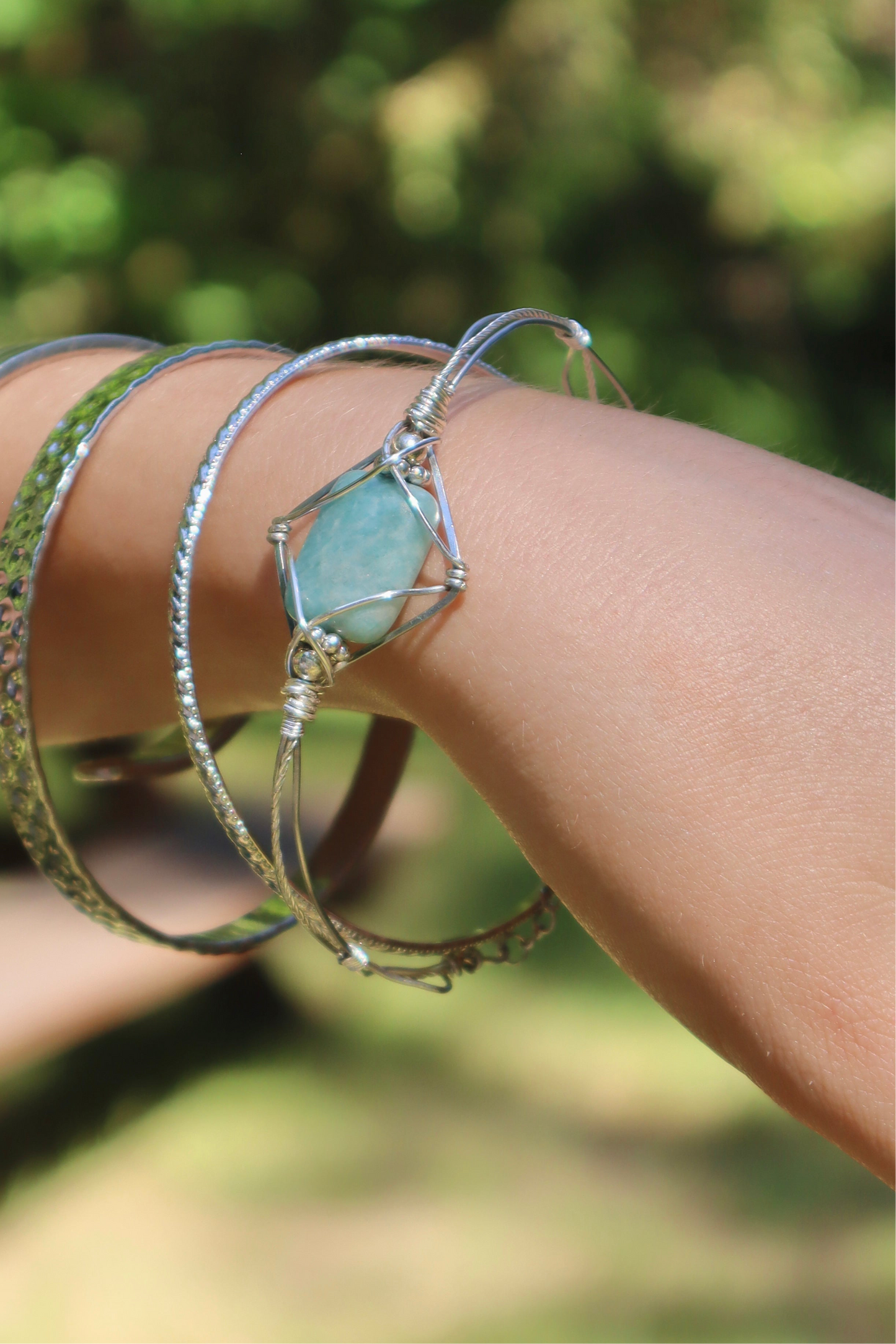 Amazonite Silver Gemstone Bracelet