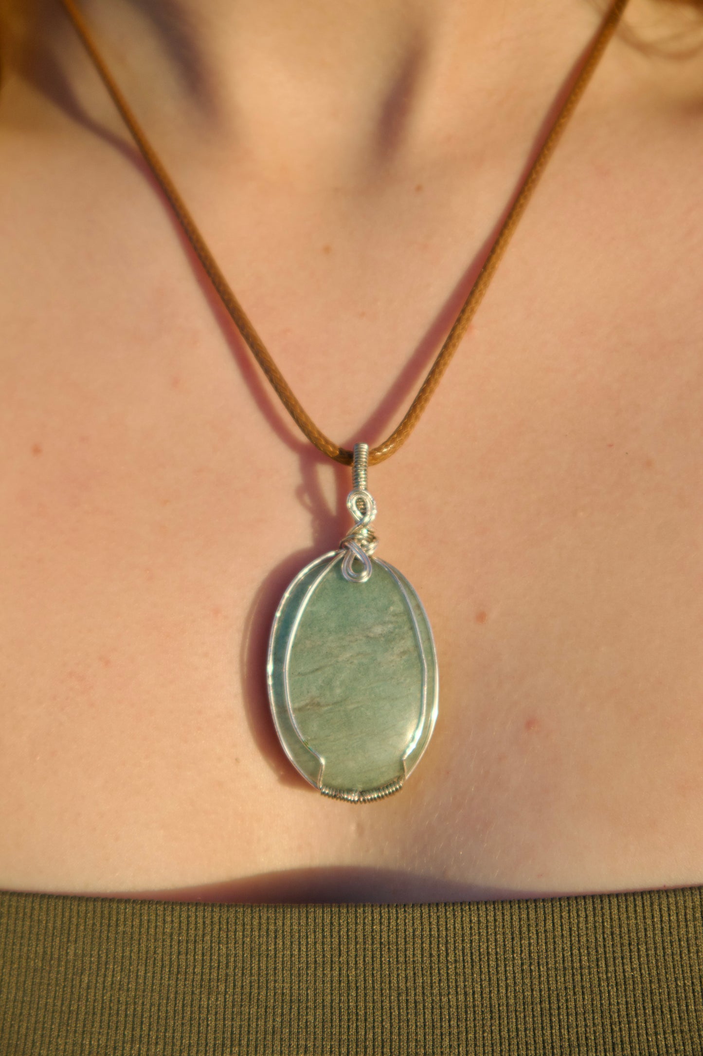 Natural Oval Amazonite Crystal Pendant