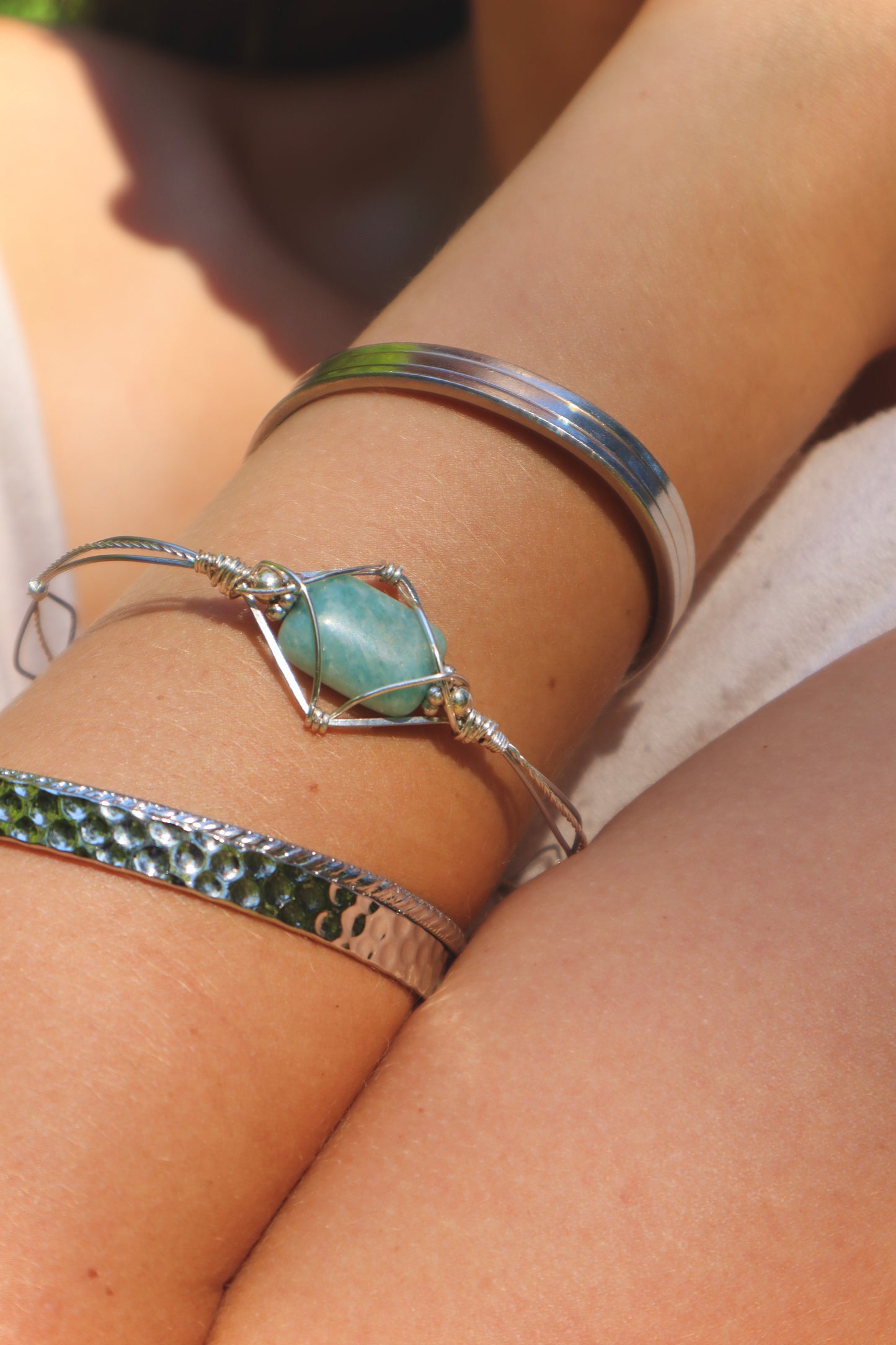 Amazonite Silver Gemstone Bracelet