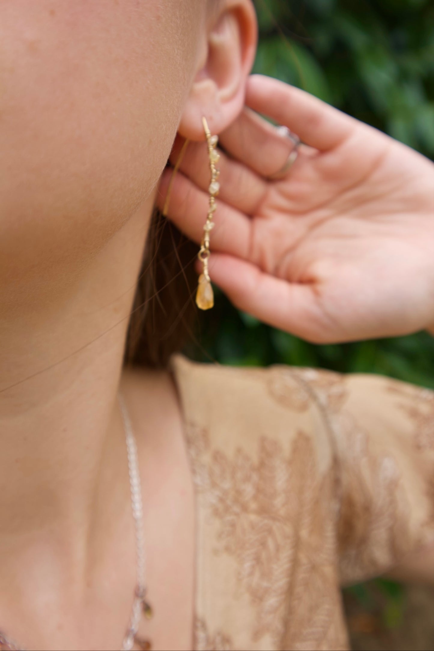 Genuine citrine long dangle earrings