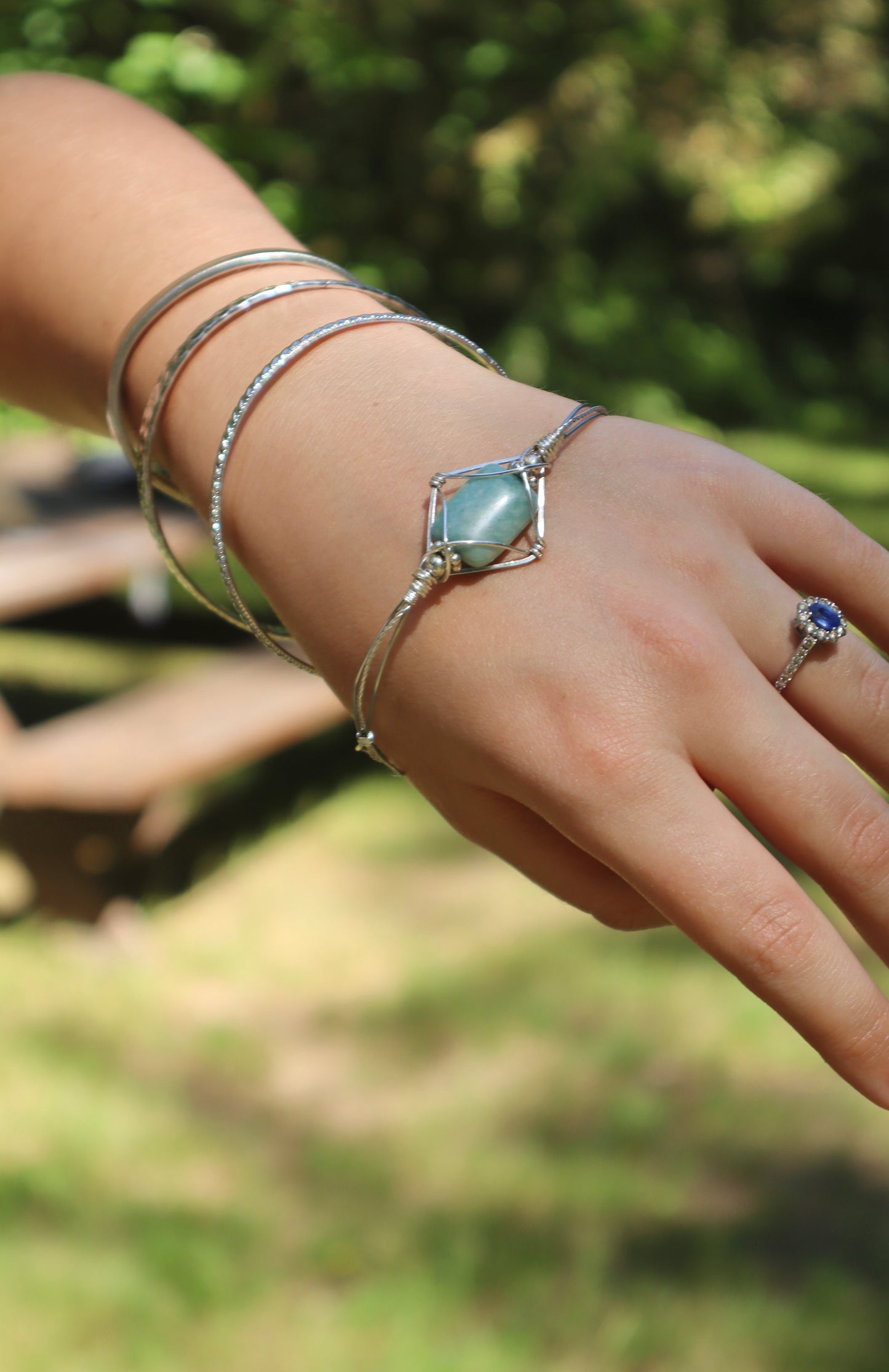 Amazonite Silver Gemstone Bracelet