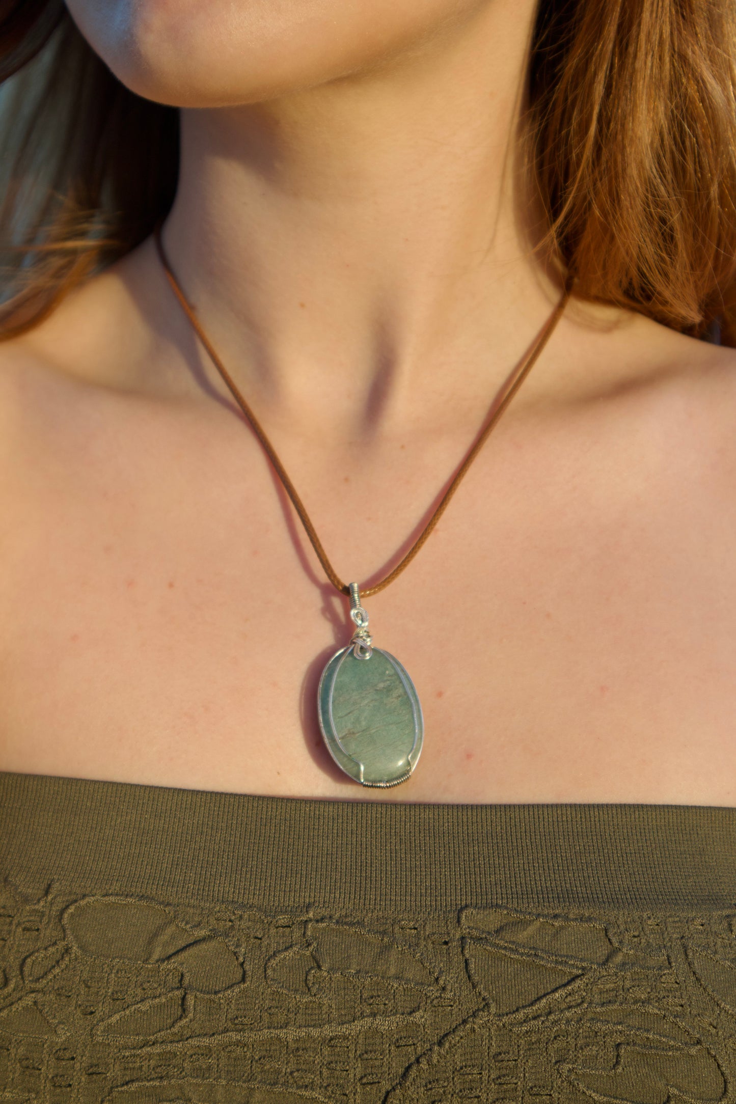 Natural Oval Amazonite Crystal Pendant
