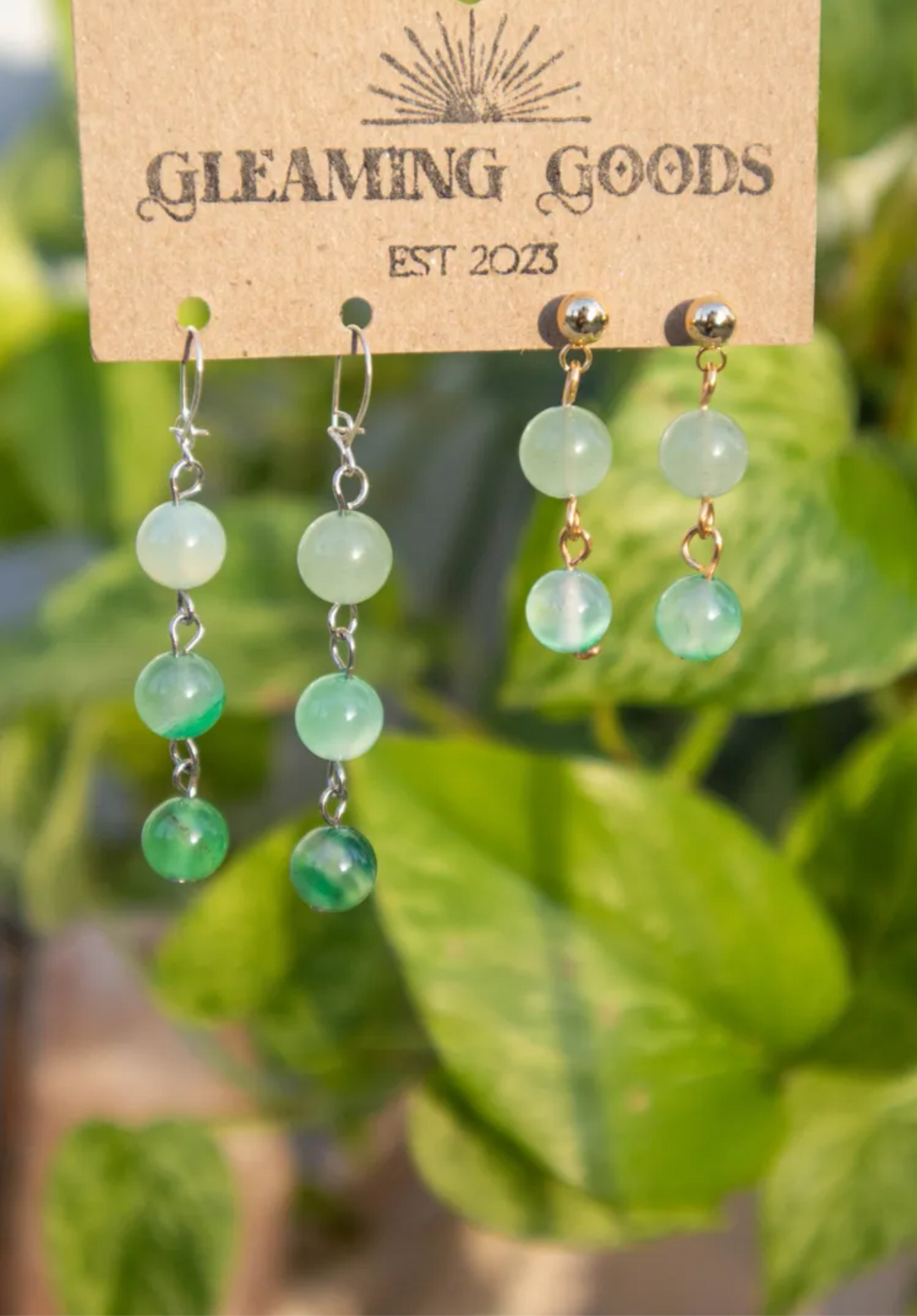 Green Jade Drop Dangle Earrings