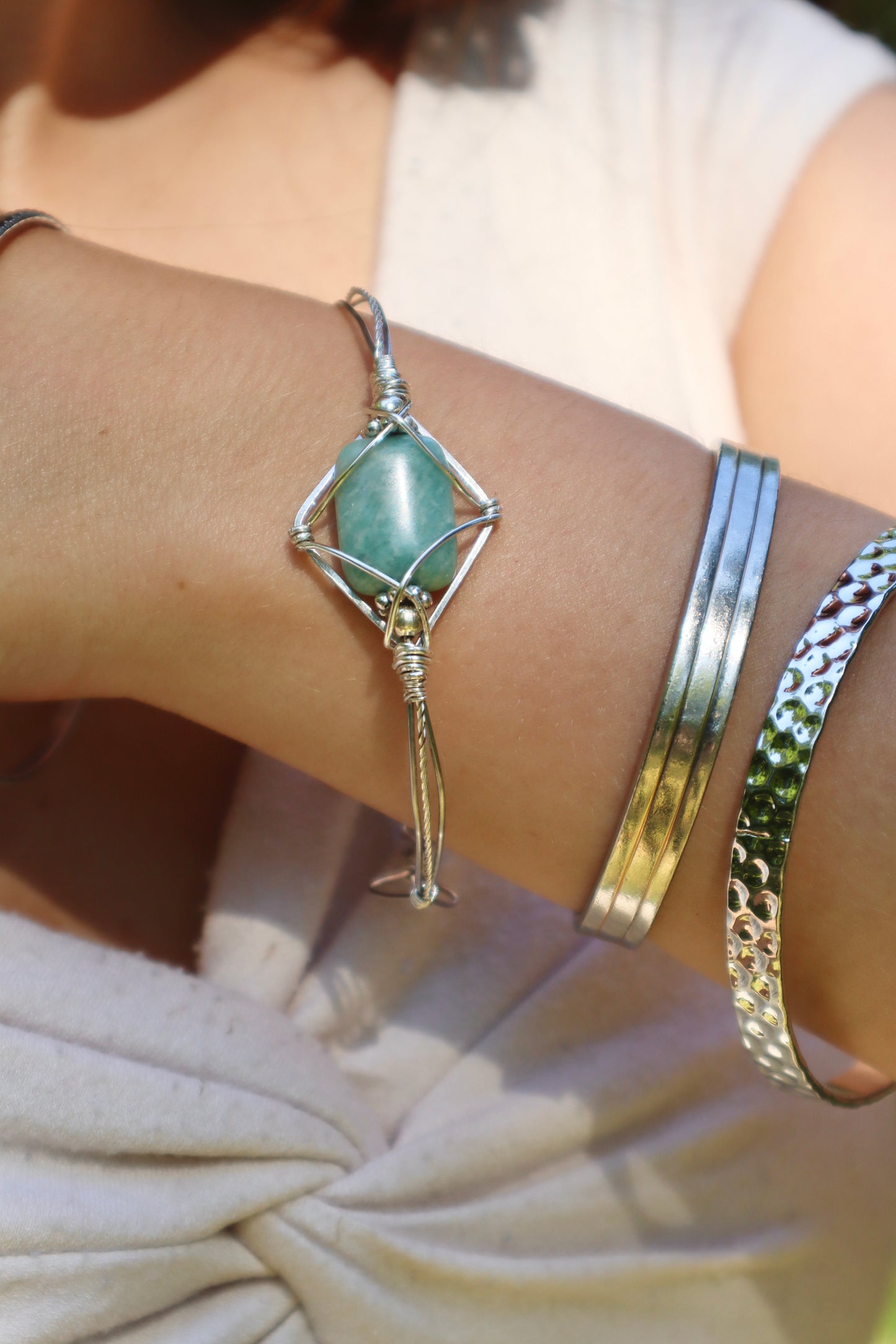 Amazonite Silver Gemstone Bracelet