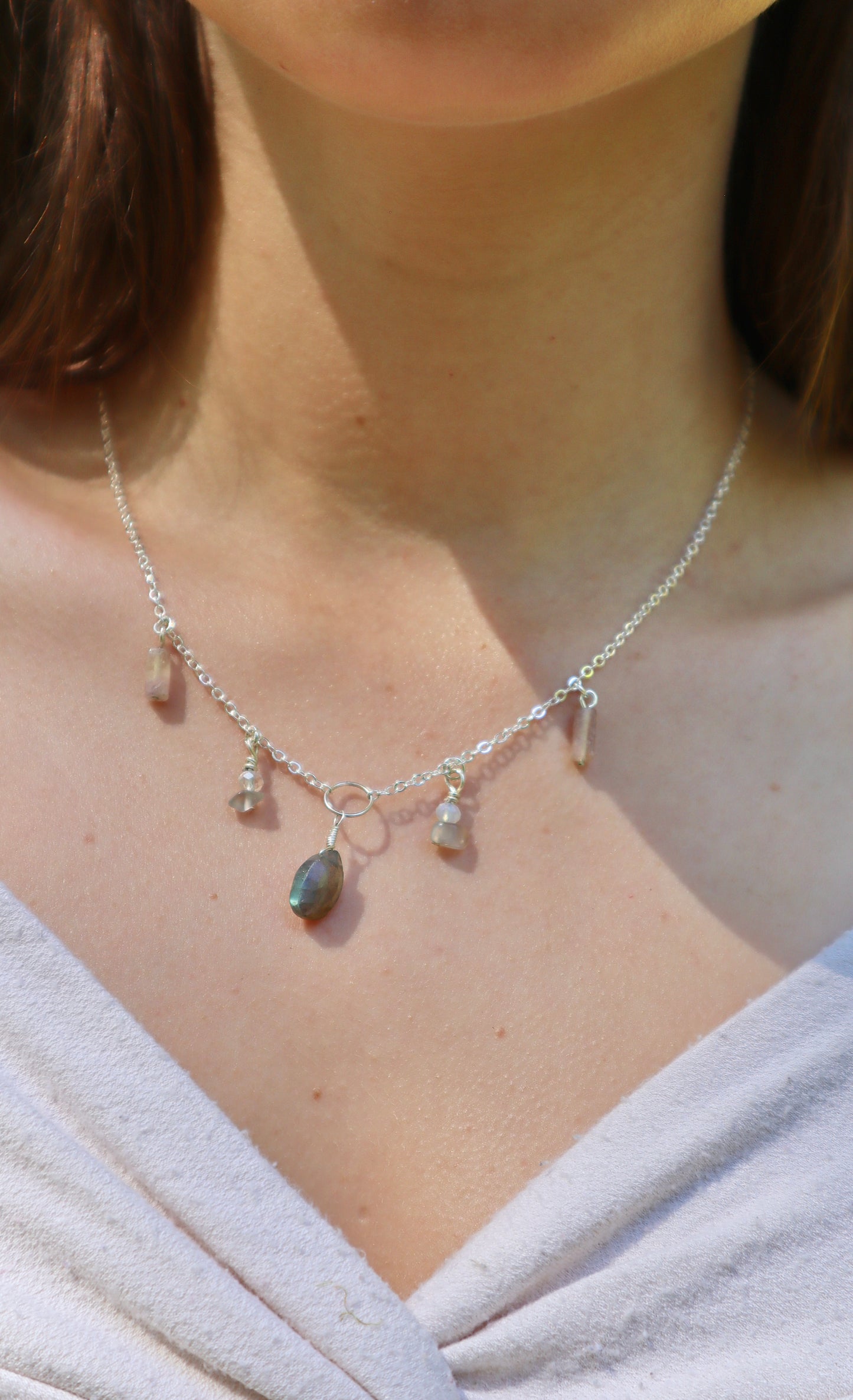 Adorned Labradorite Gem Chain Necklace