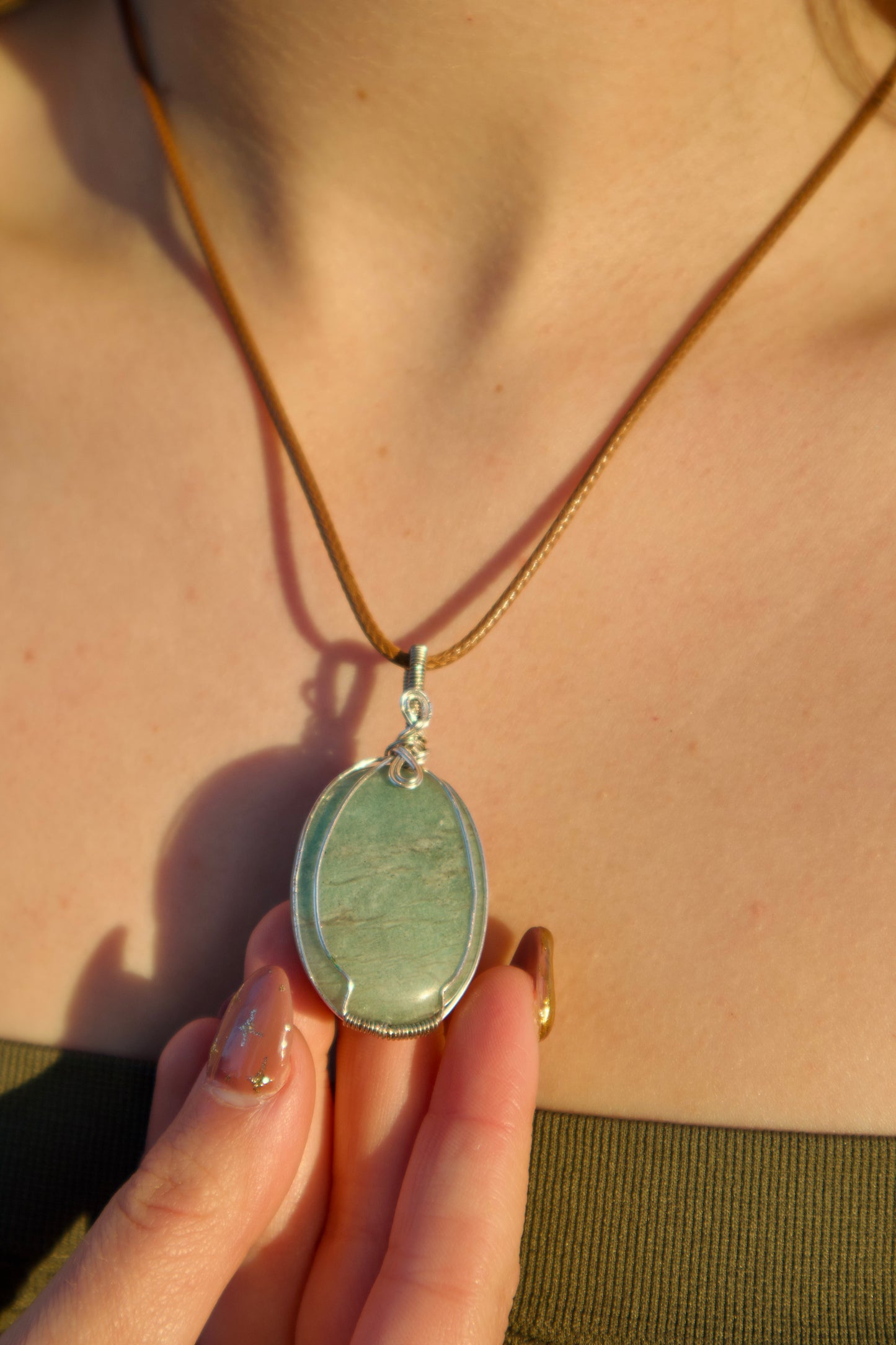 Natural Oval Amazonite Crystal Pendant