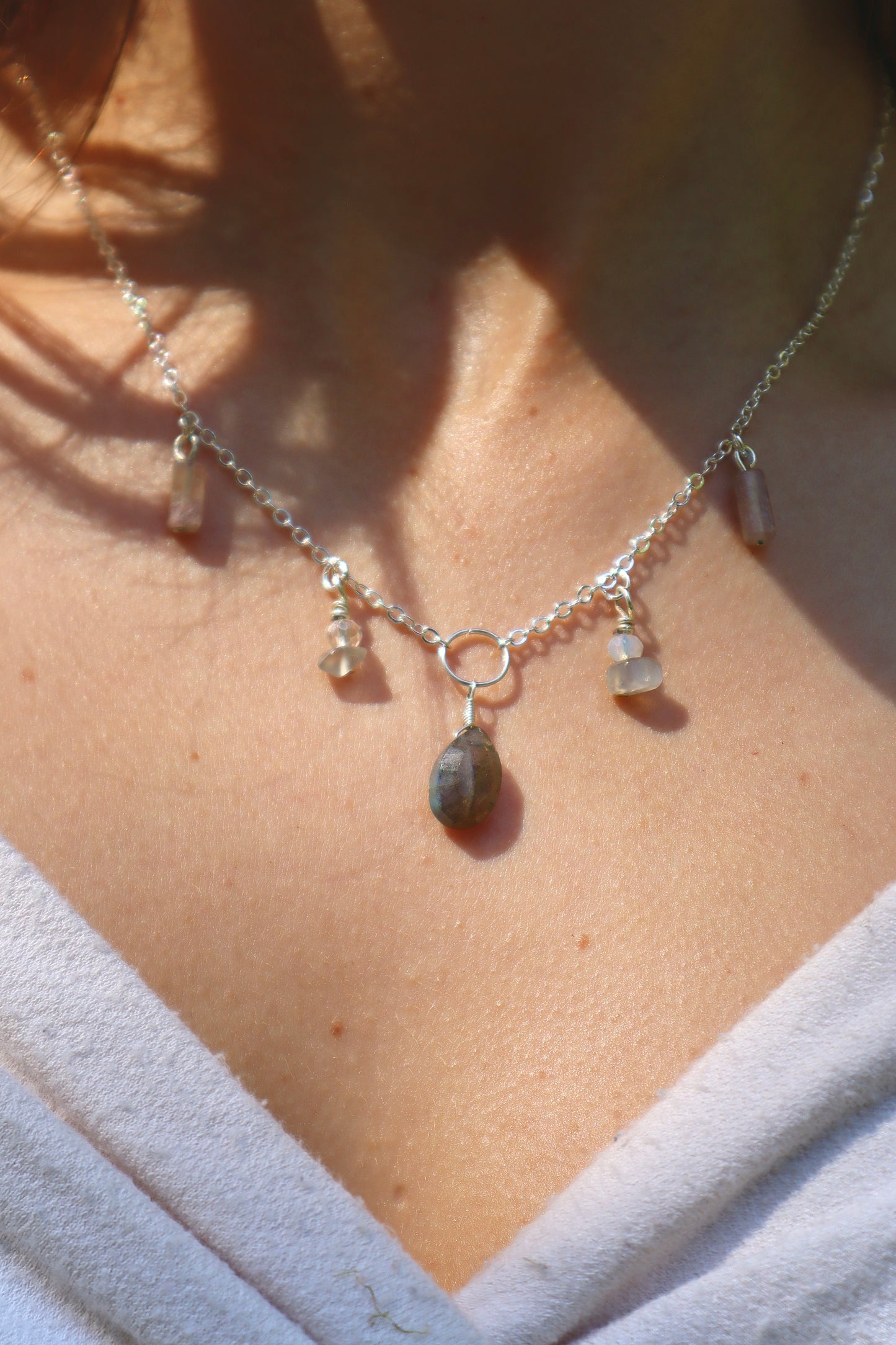 Adorned Labradorite Gem Chain Necklace