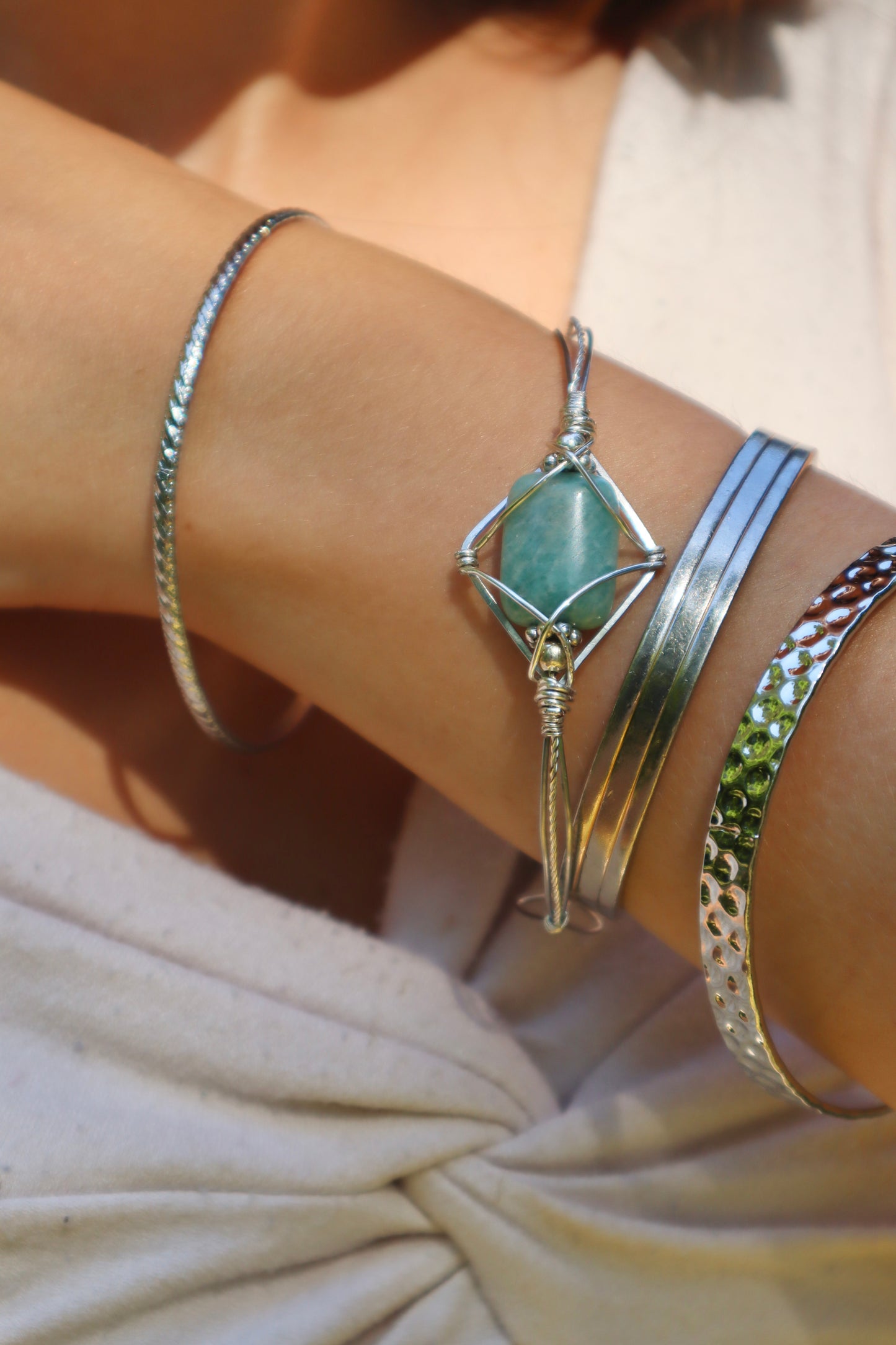 Amazonite Silver Gemstone Bracelet