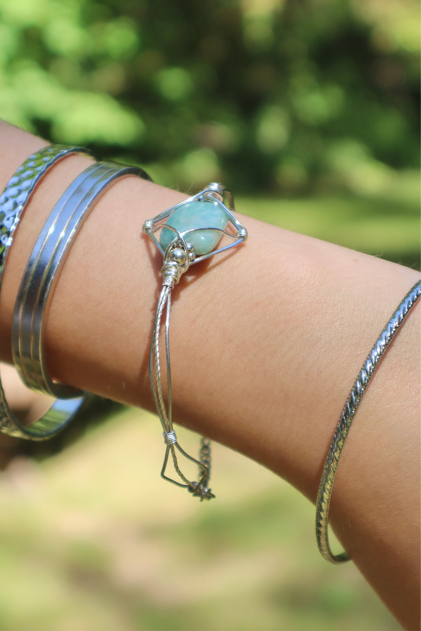 Amazonite Silver Gemstone Bracelet