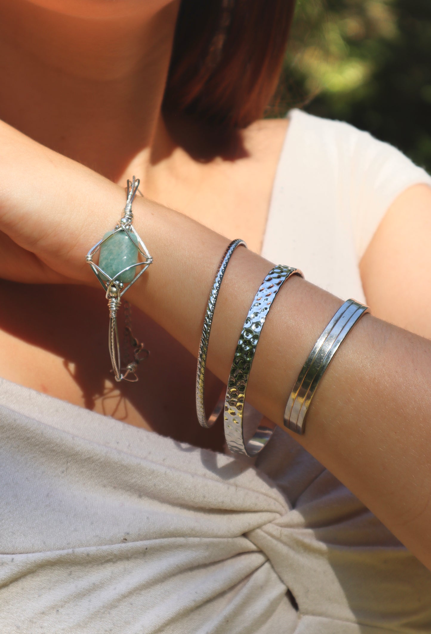 Amazonite Silver Gemstone Bracelet
