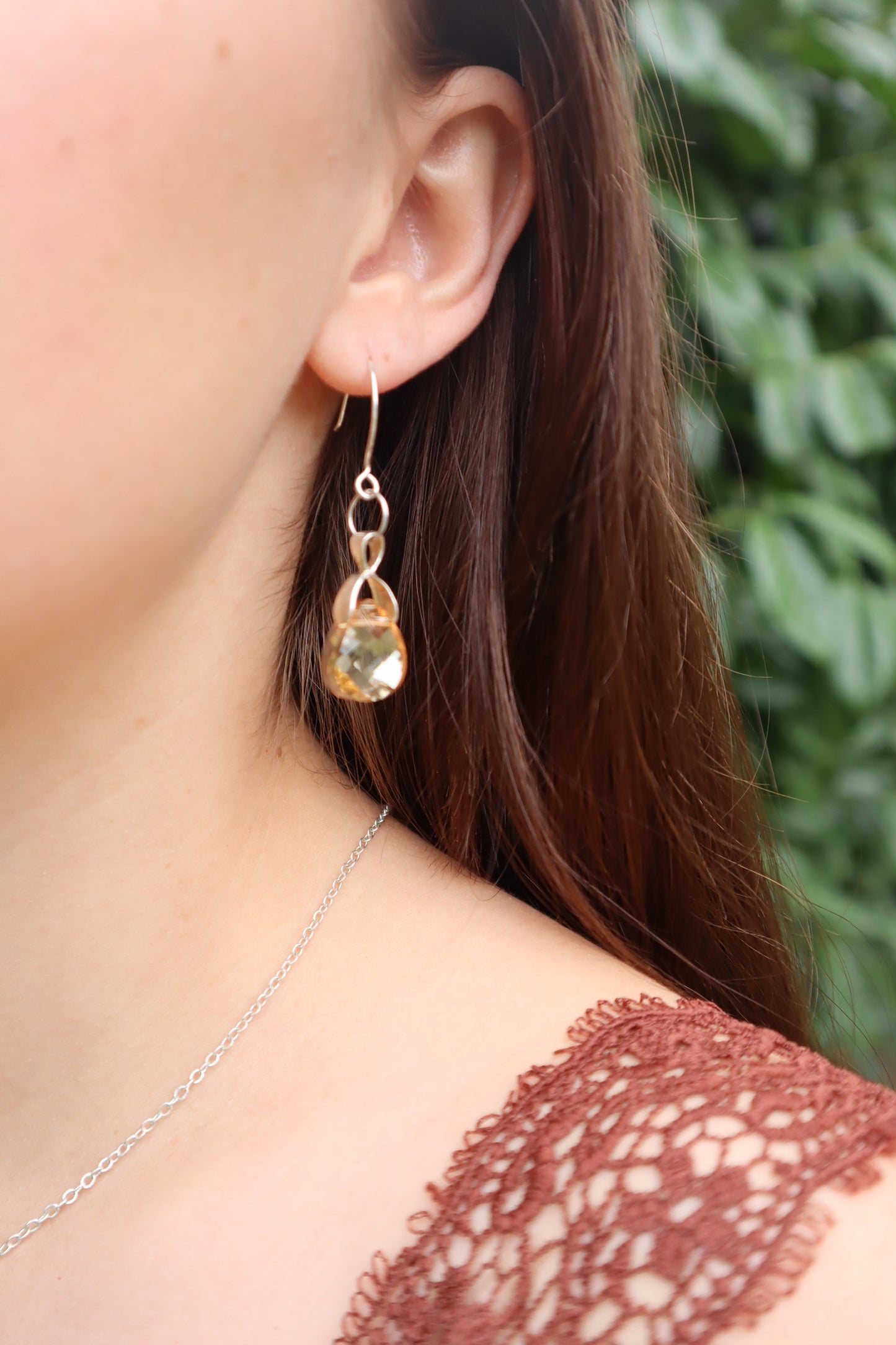 Sterling silver genuine citrine faceted crystal earrings