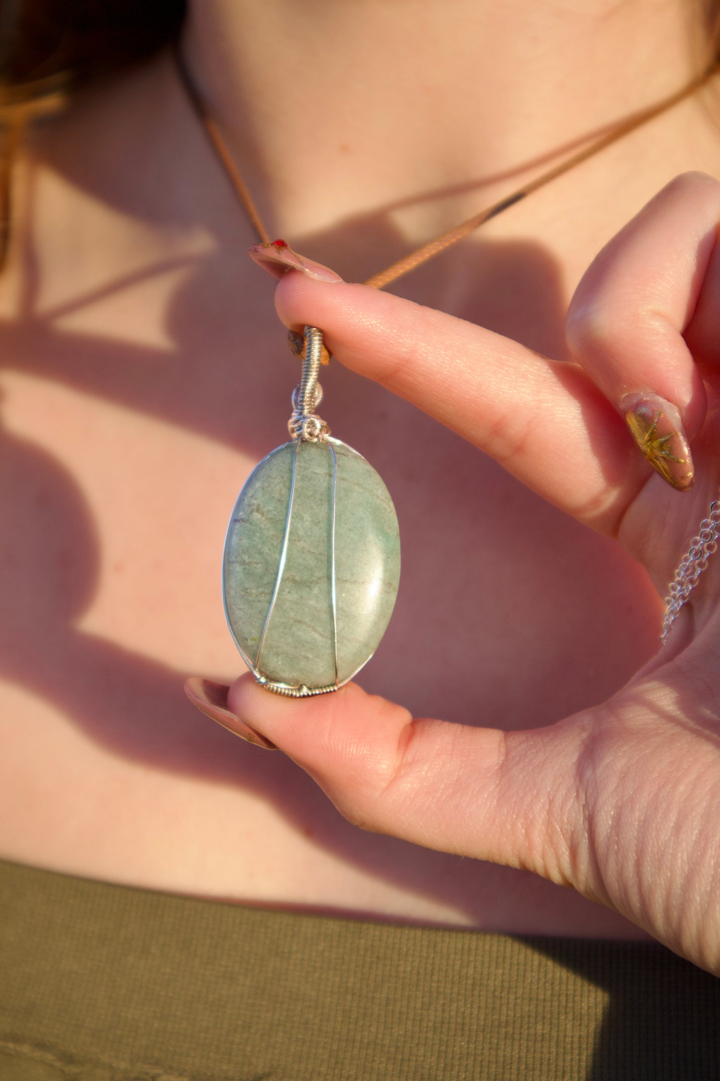Natural Oval Amazonite Crystal Pendant