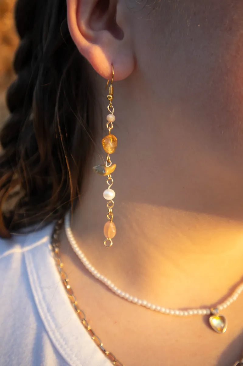 Crystal Chain Coral Dangle Earrings