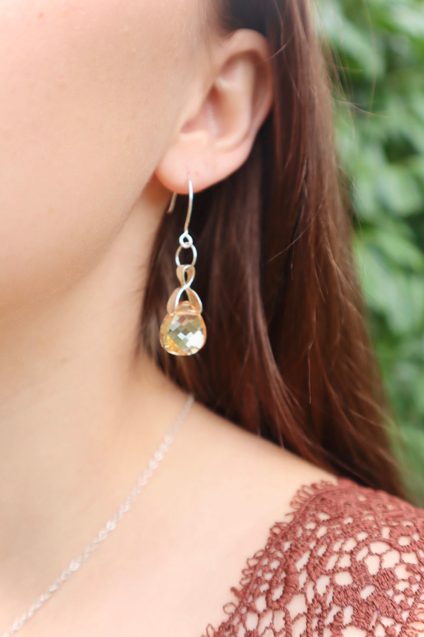 Sterling silver genuine citrine faceted crystal earrings