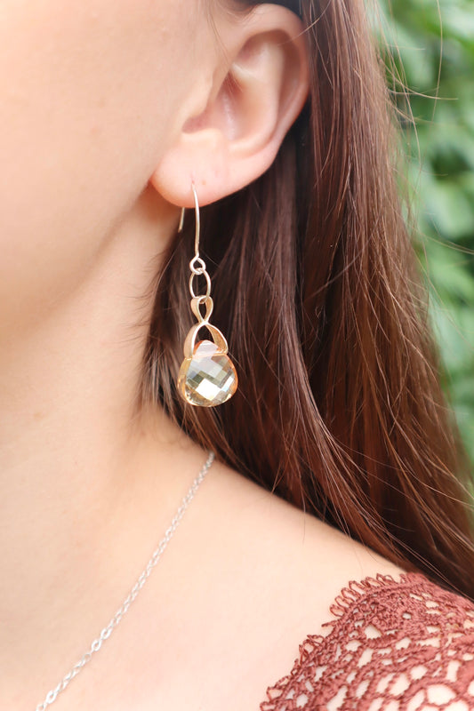 Sterling silver genuine citrine faceted crystal earrings
