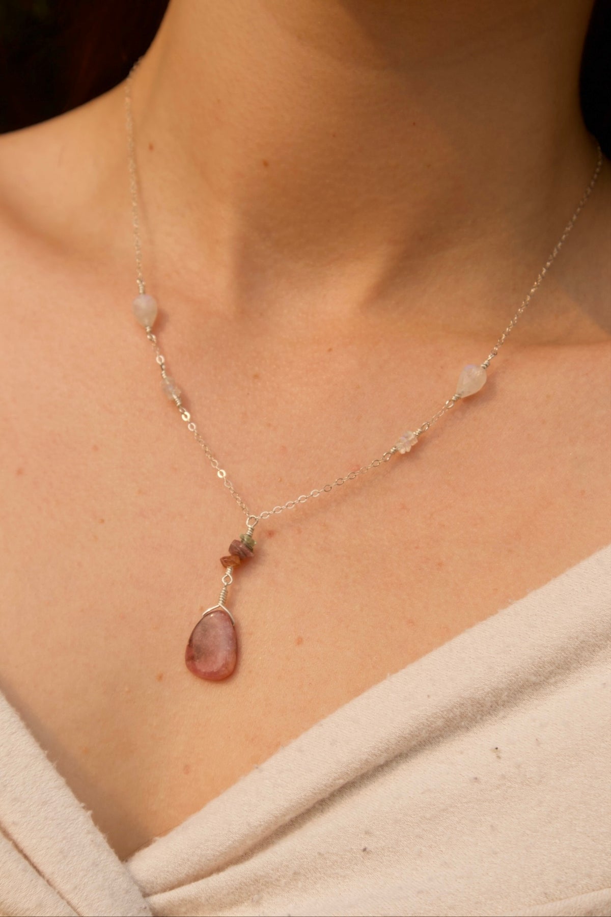 Sterling Silver Rhodonite Quartz Necklace