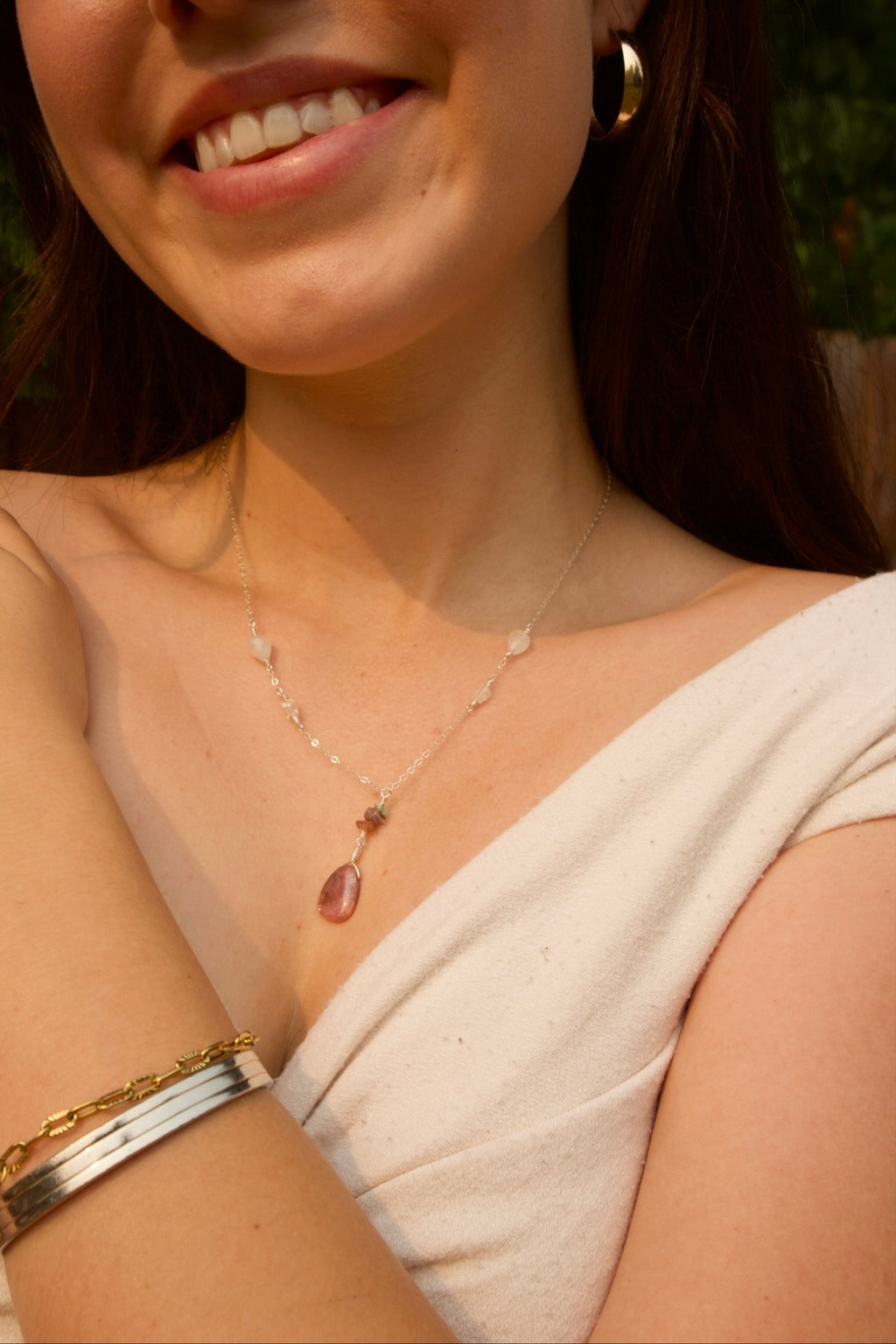 Sterling Silver Rhodonite Quartz Necklace