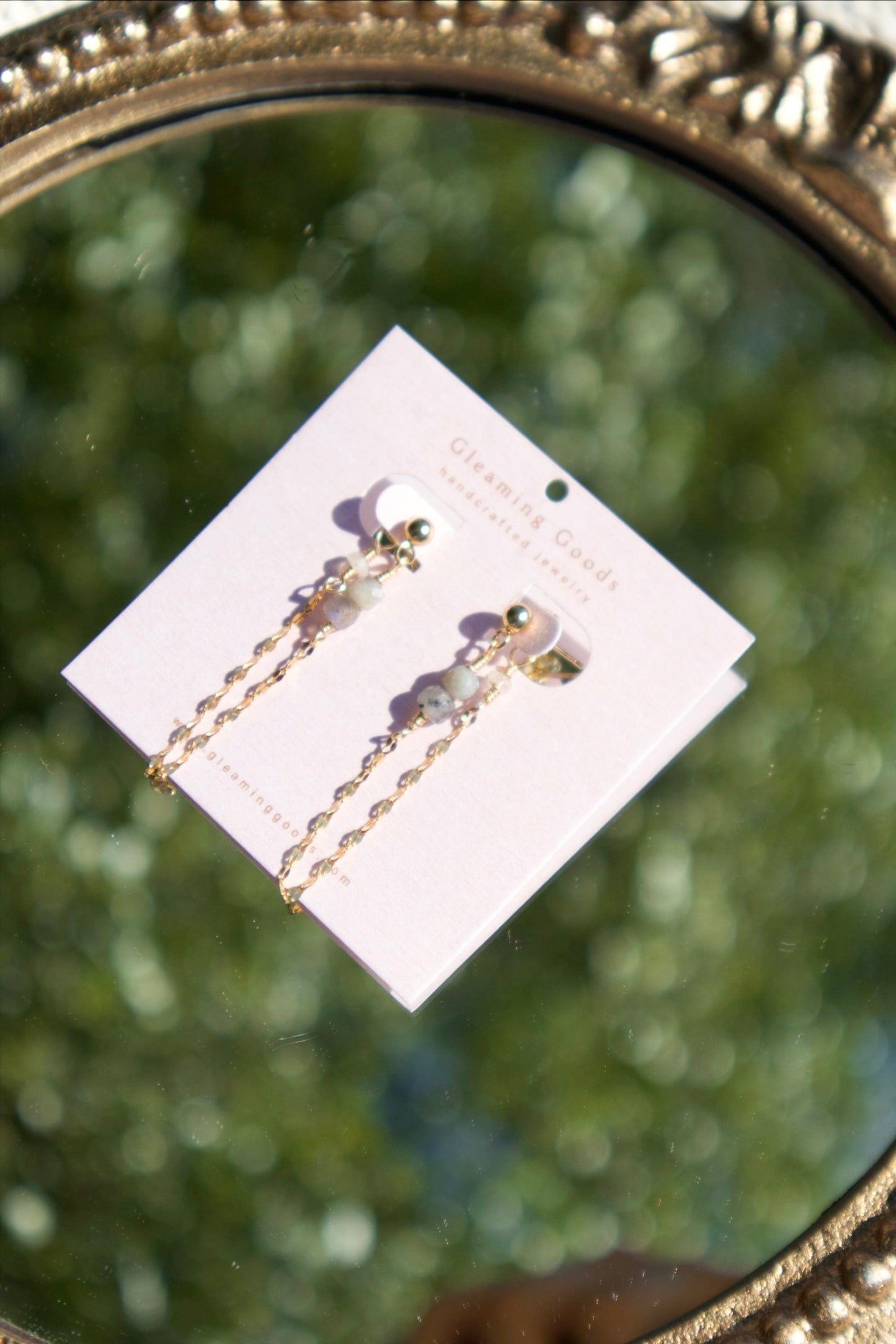 Dainty Labradorite Chain Stud Earrings
