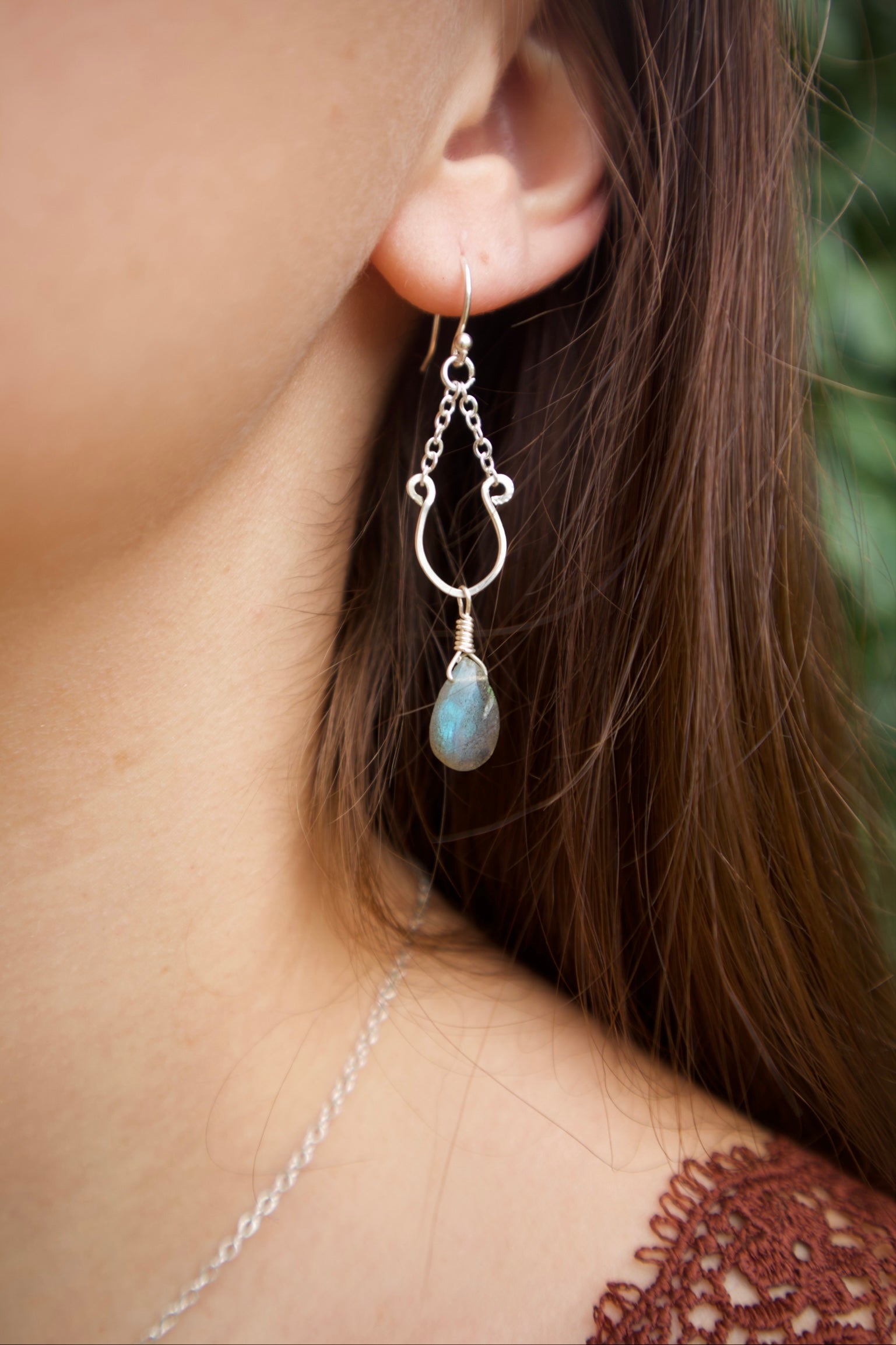 Sterling silver labradorite chain drop earrings
