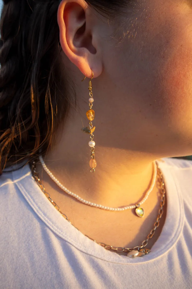 Crystal Chain Coral Dangle Earrings