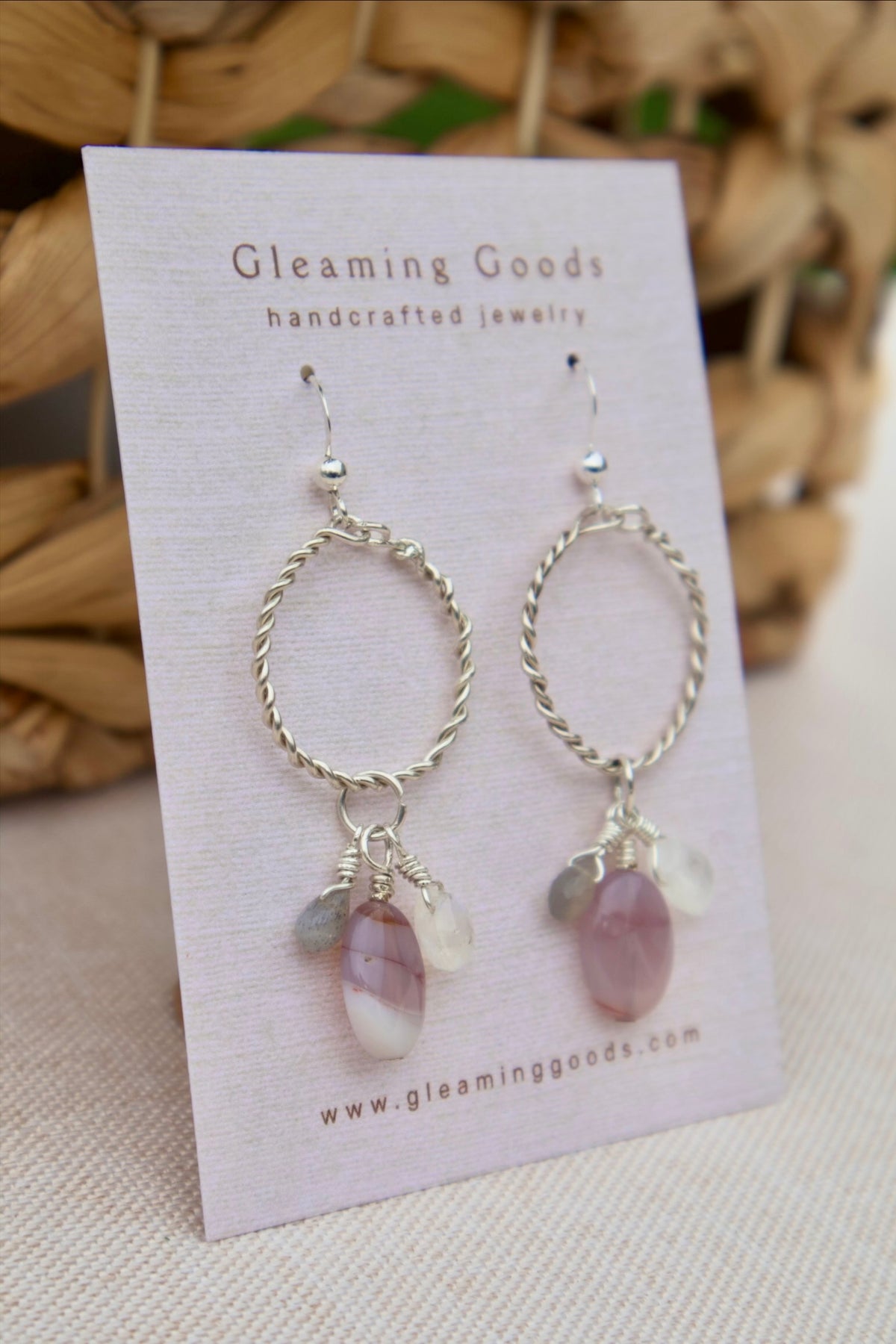 Sterling Silver Quartz Agate Gem Hoops