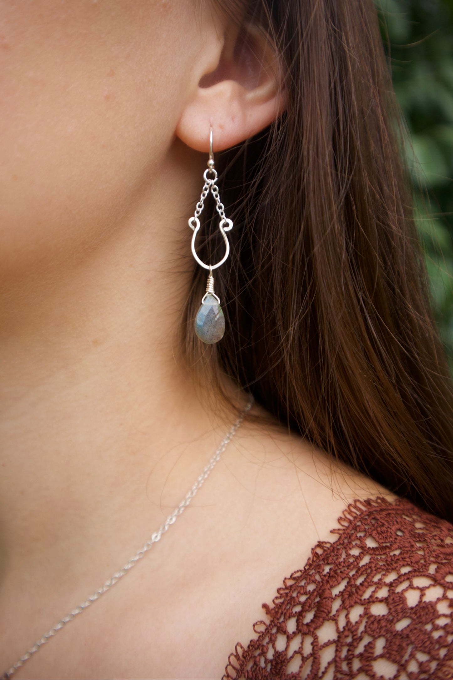 Sterling silver labradorite chain drop earrings