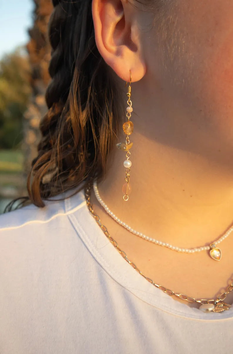 Crystal Chain Coral Dangle Earrings