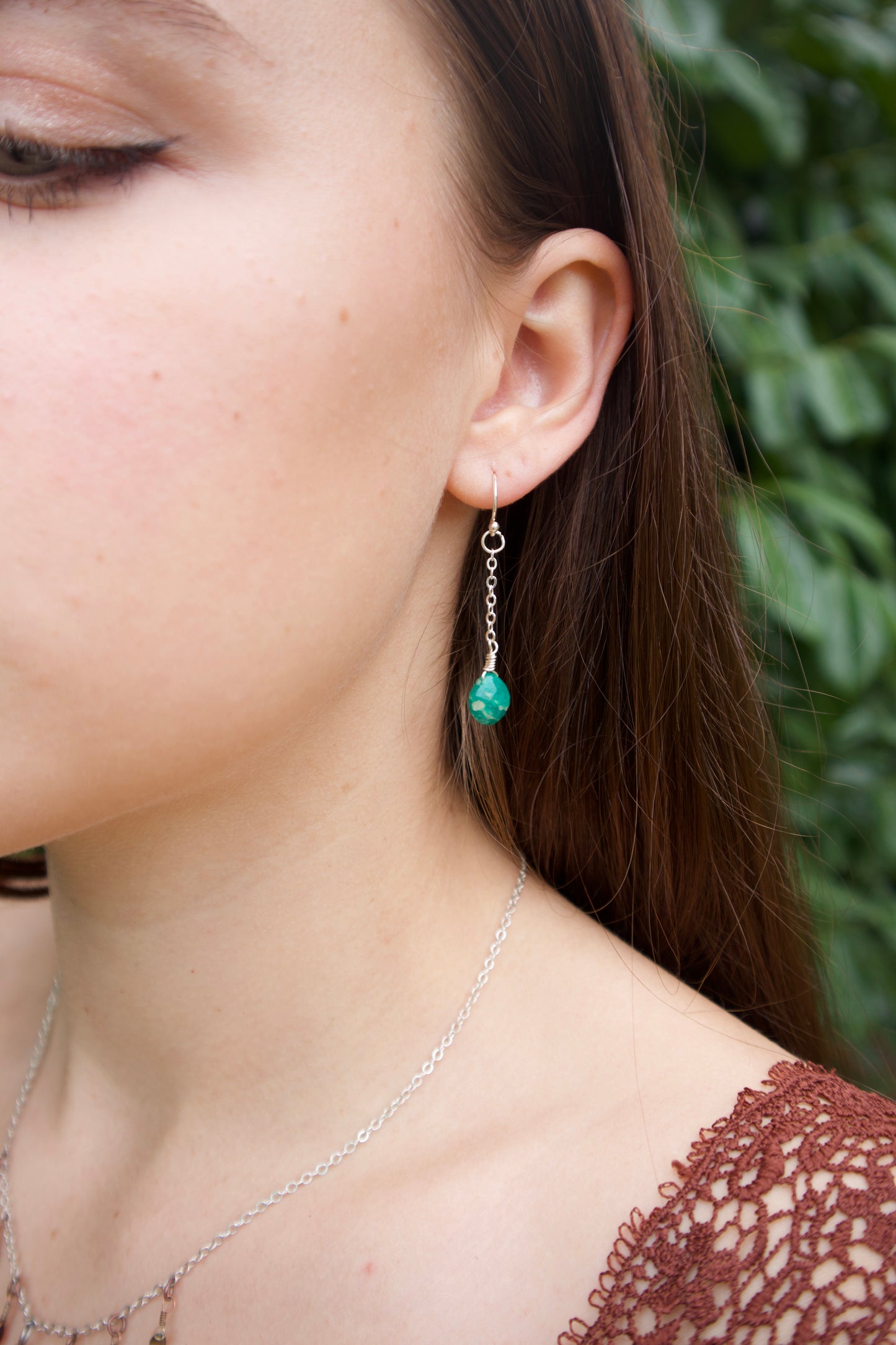Sterling silver amazonite gem chain earrings