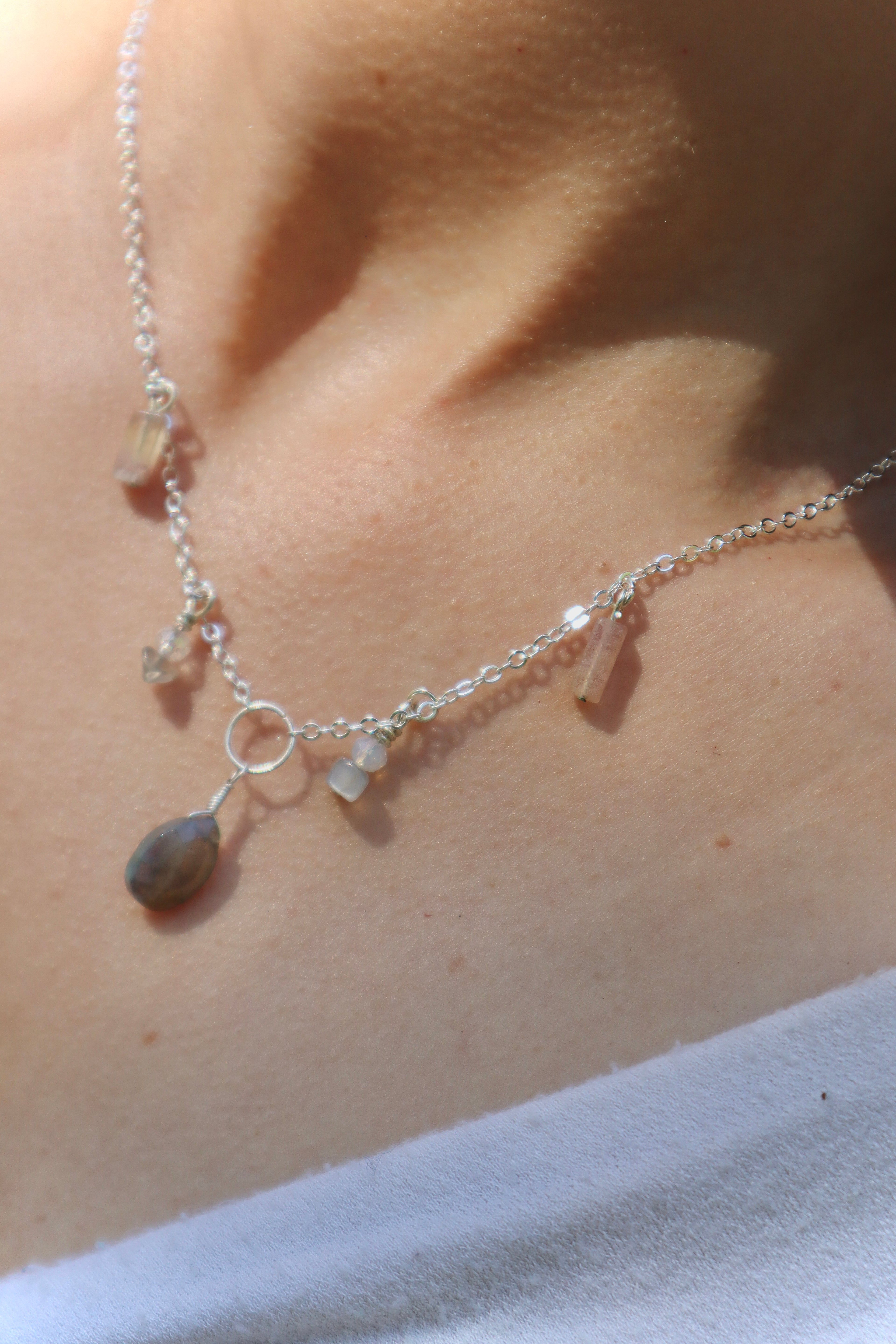 Adorned Labradorite Gem Chain Necklace