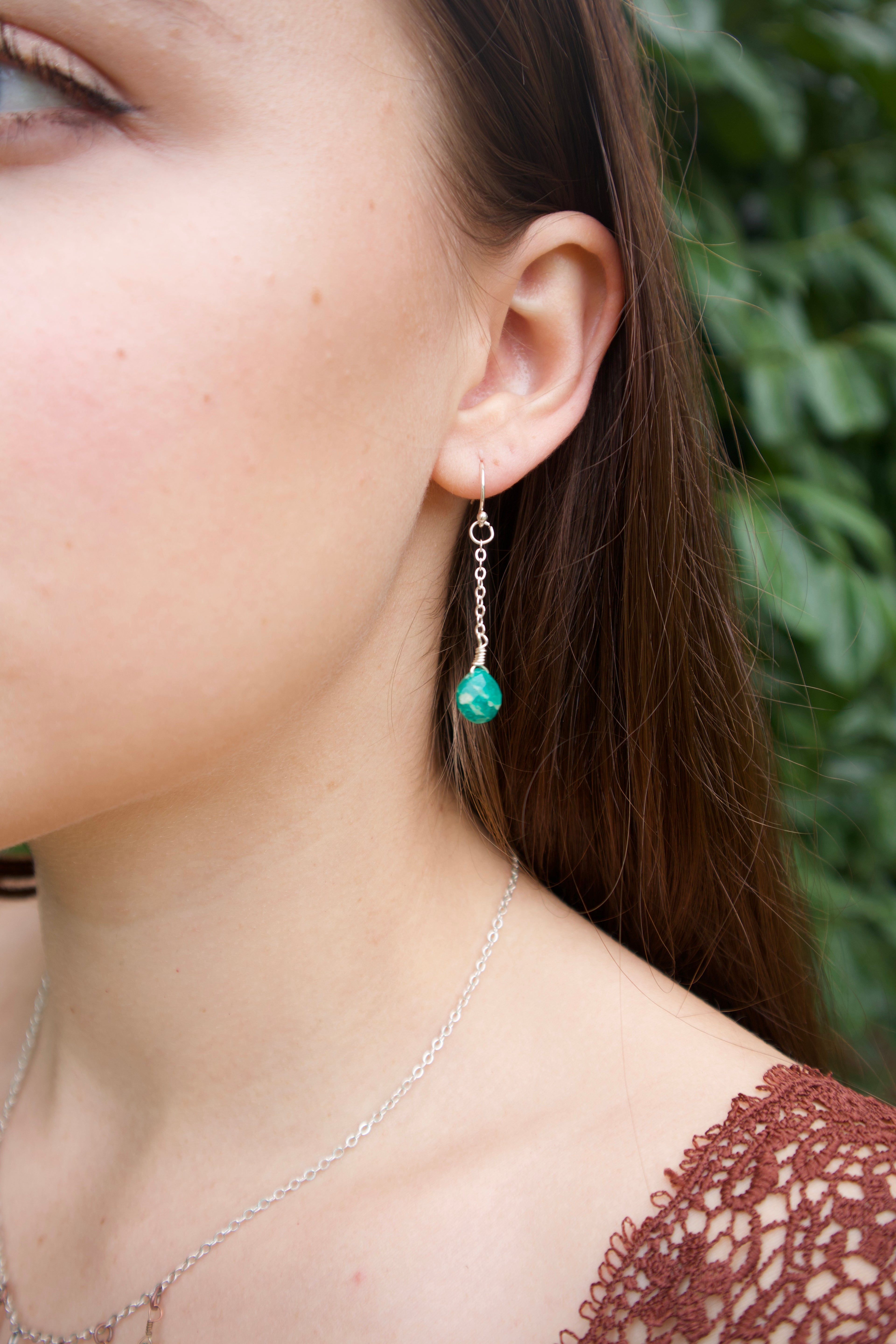 Sterling silver amazonite gem chain earrings