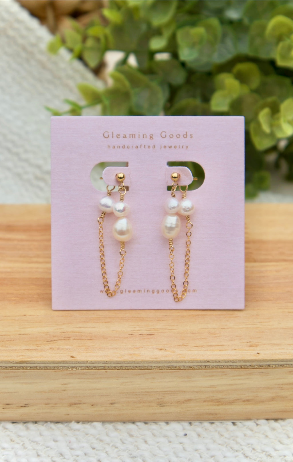 Dainty Freshwater Pearl Chain Stud Earrings