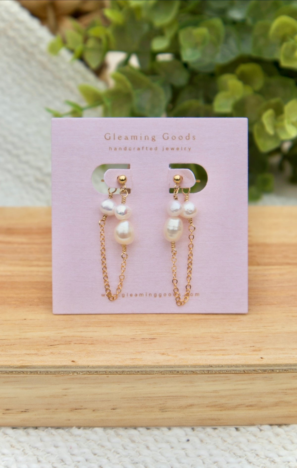Dainty Freshwater Pearl Chain Stud Earrings