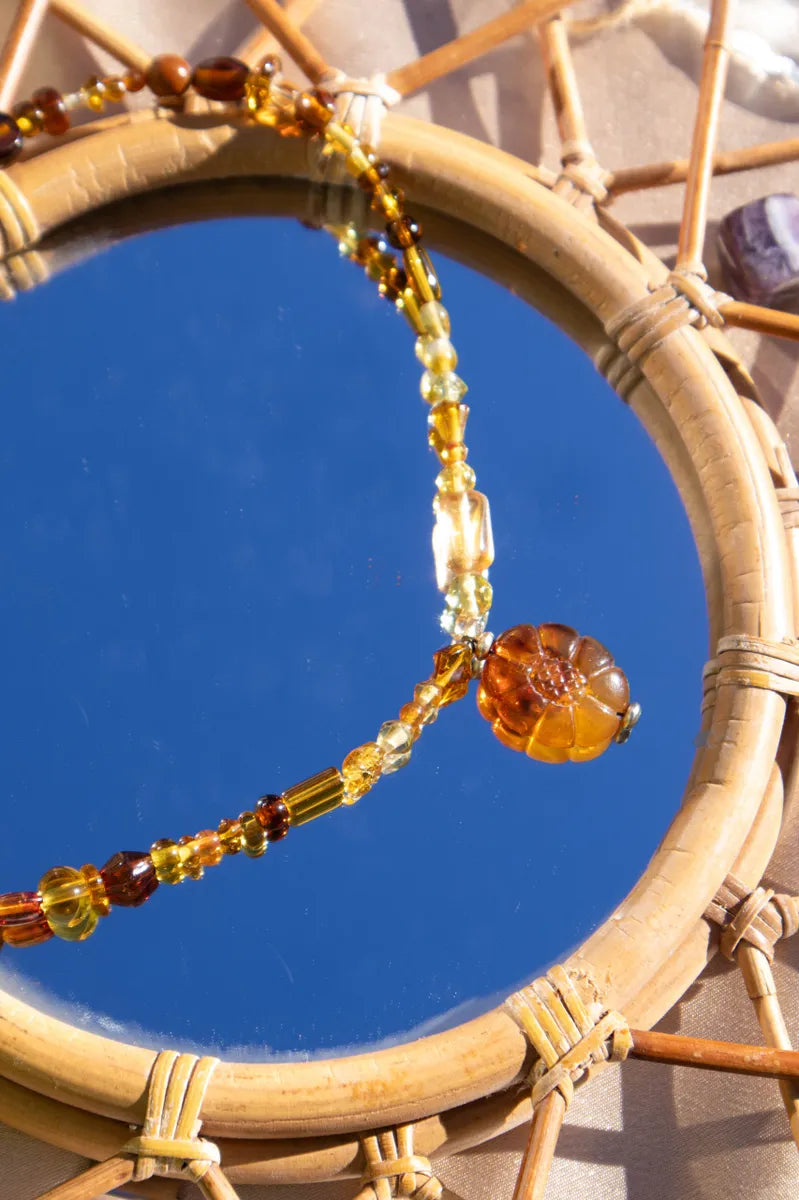 Amber Beaded Pendant Necklace