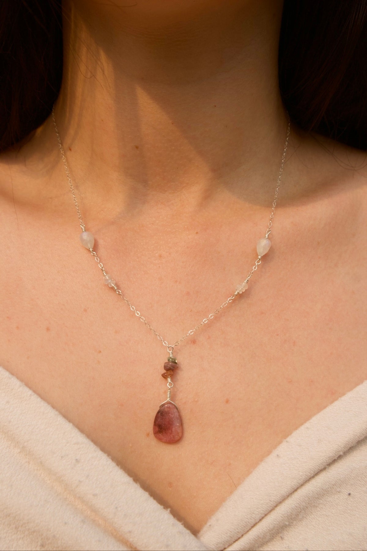 Sterling Silver Rhodonite Quartz Necklace