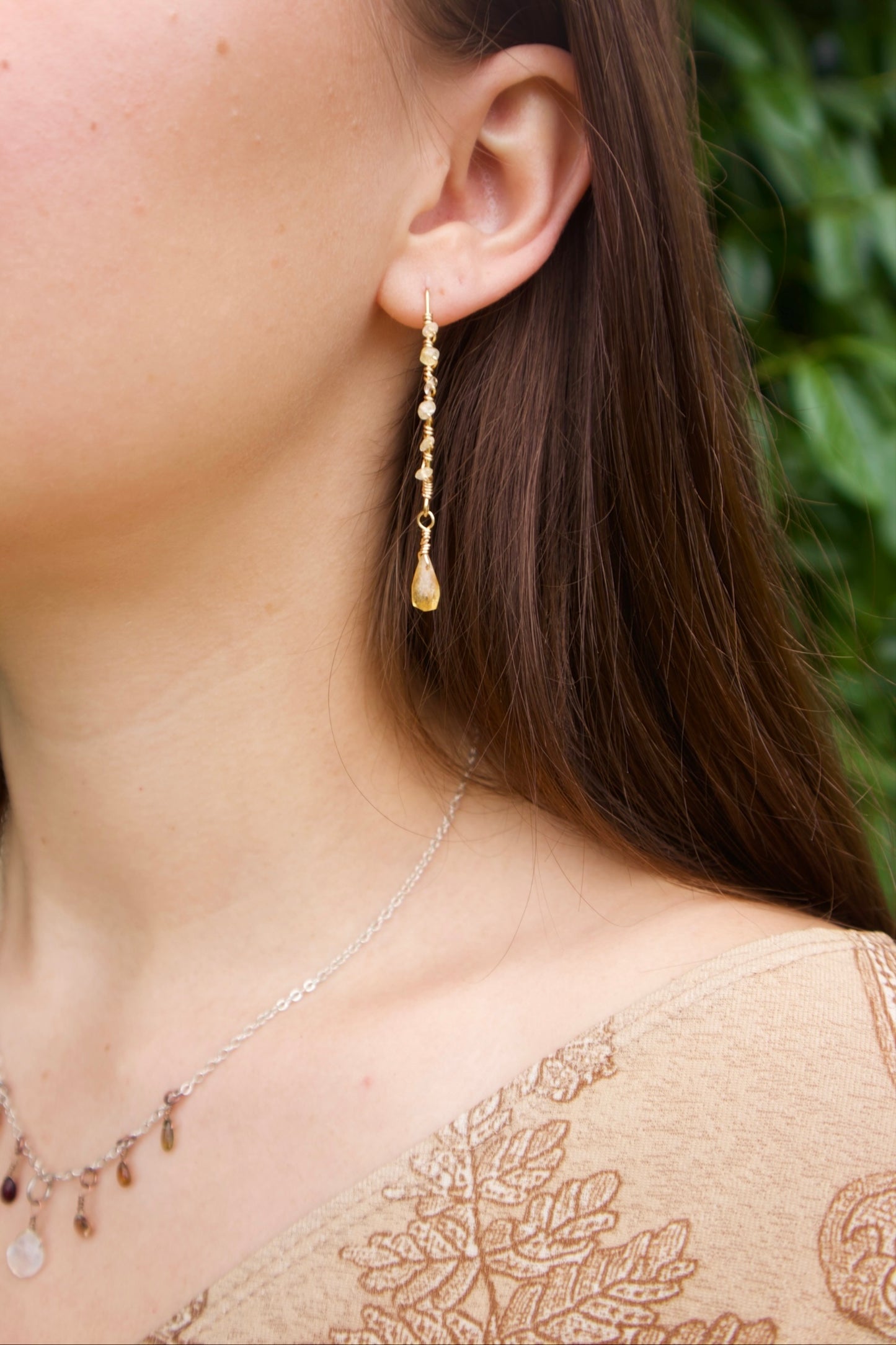 Genuine citrine long dangle earrings