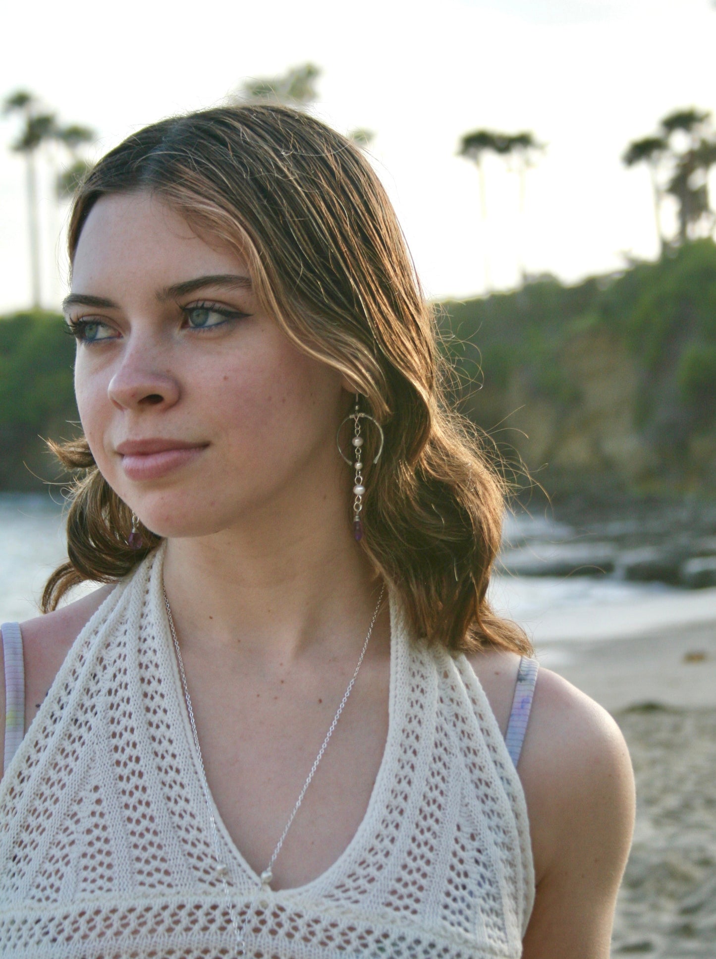 Wishbone Amethyst Gem Earrings