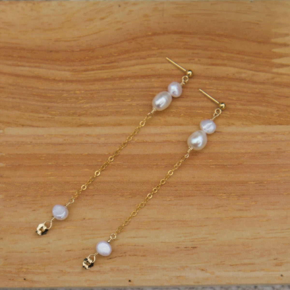 Dainty Freshwater Pearl Chain Stud Earrings