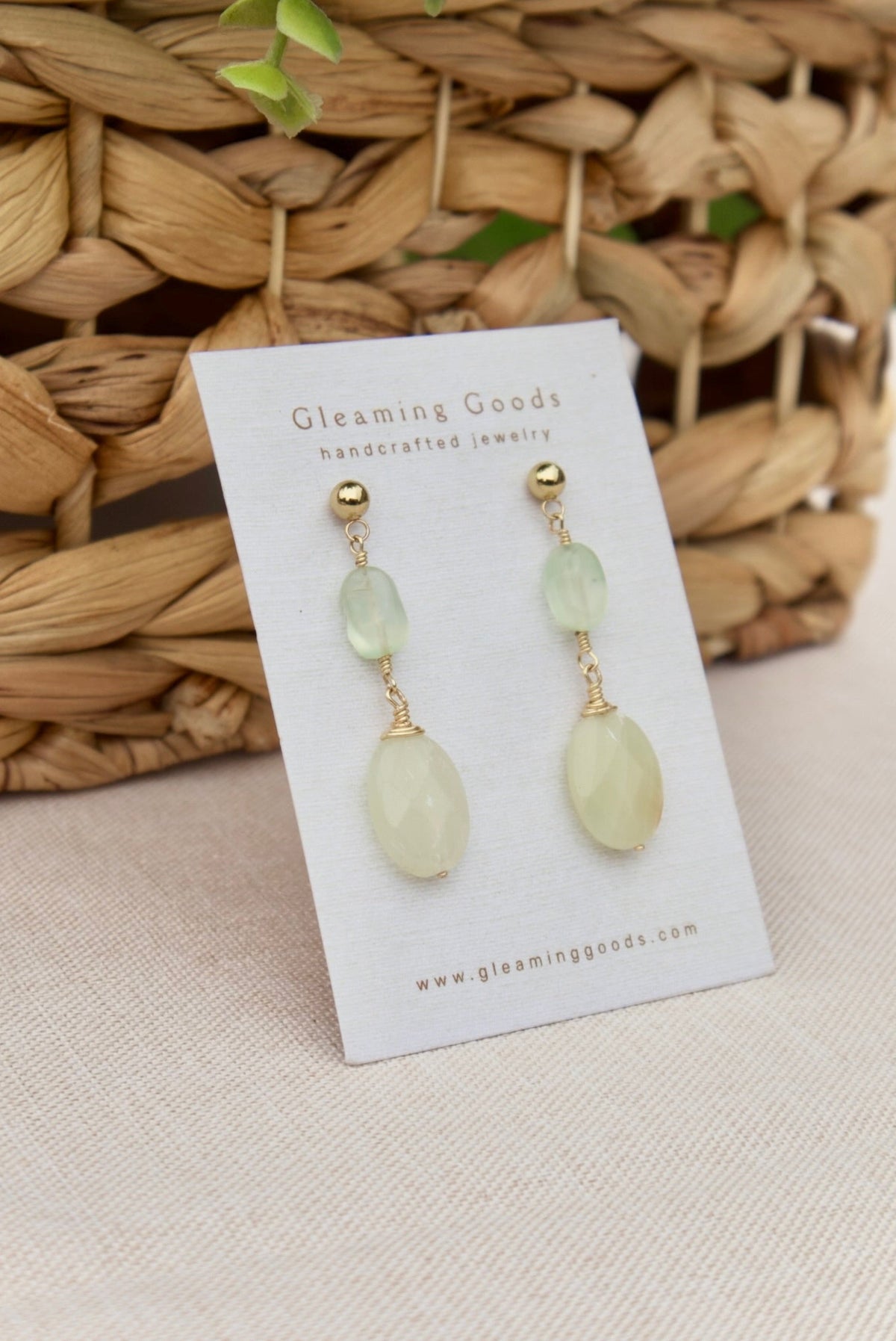 Faceted Genuine Green Jade Gemstone Stud Dangles