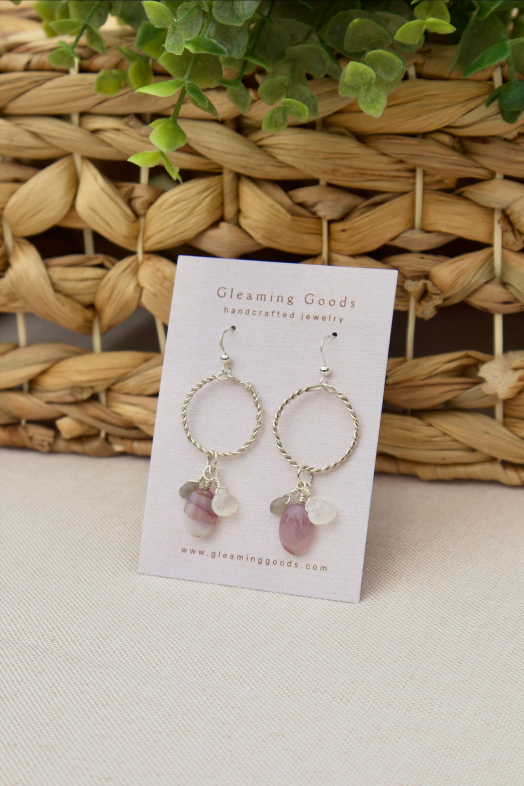 Sterling Silver Quartz Agate Gem Hoops