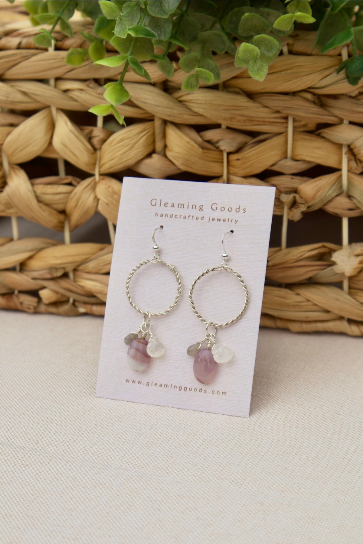 Sterling Silver Quartz Agate Gem Hoops