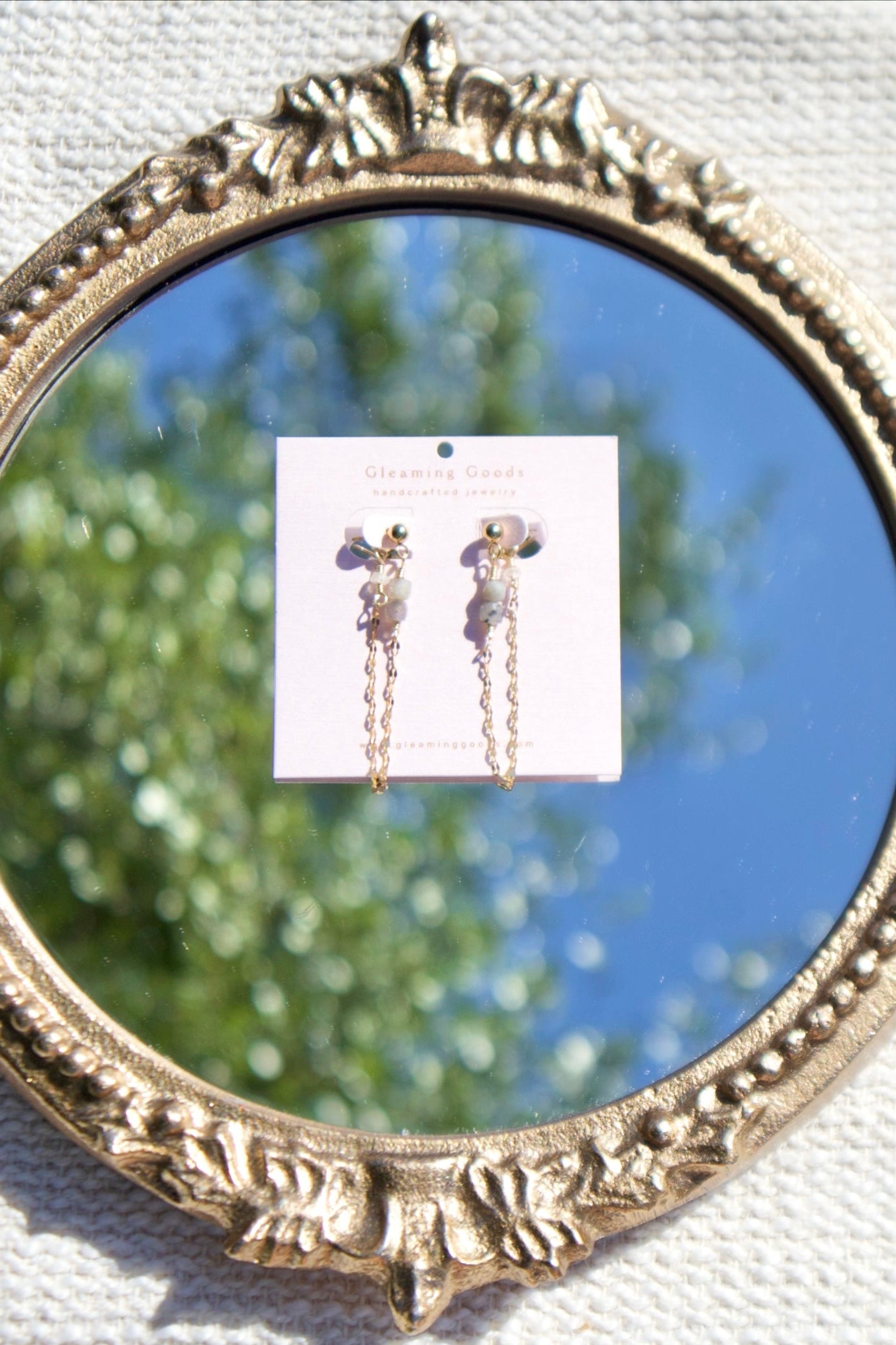 Dainty Labradorite Chain Stud Earrings