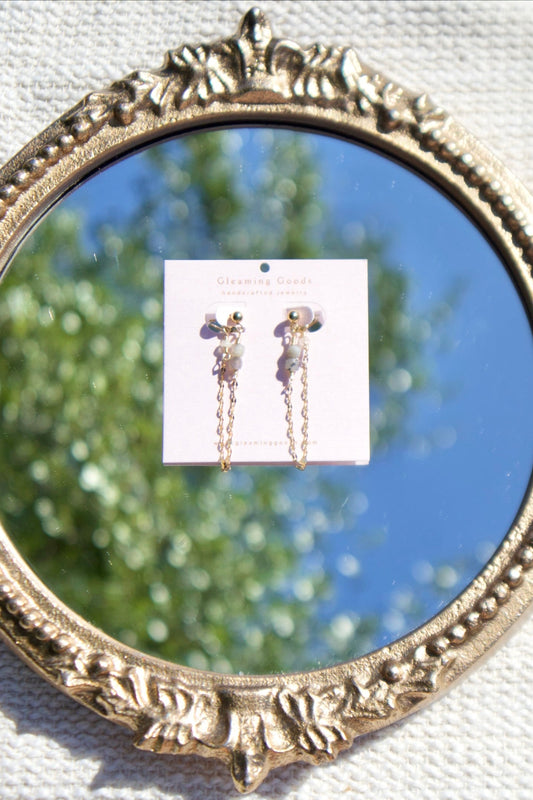 Dainty Labradorite Chain Stud Earrings