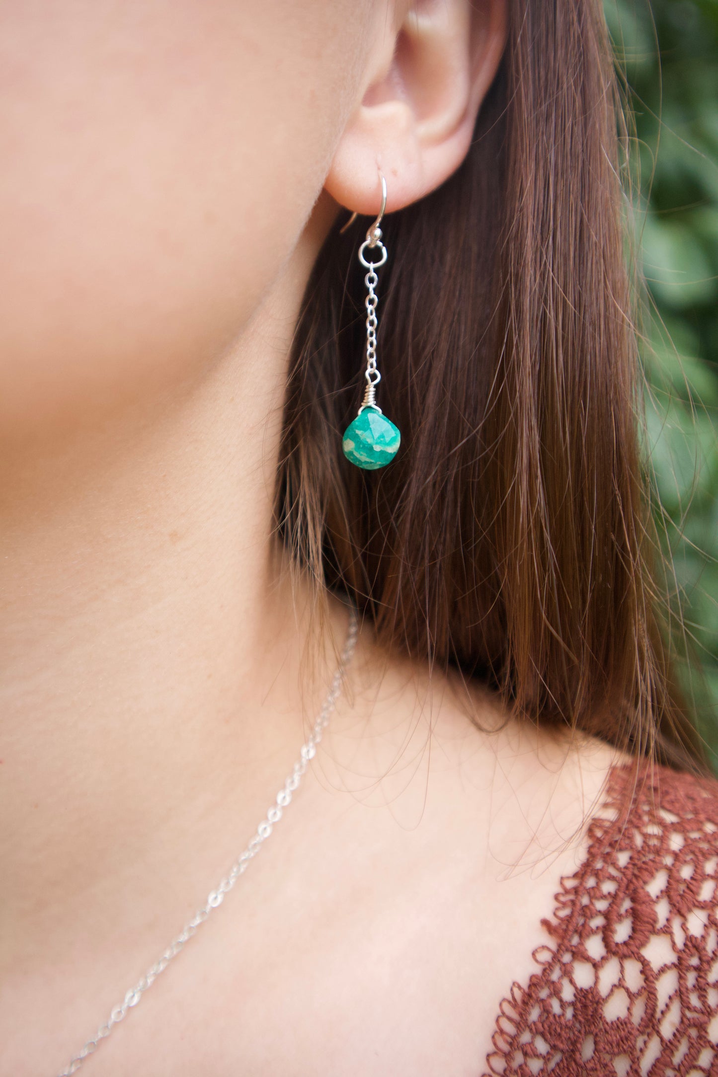 Sterling silver amazonite gem chain earrings