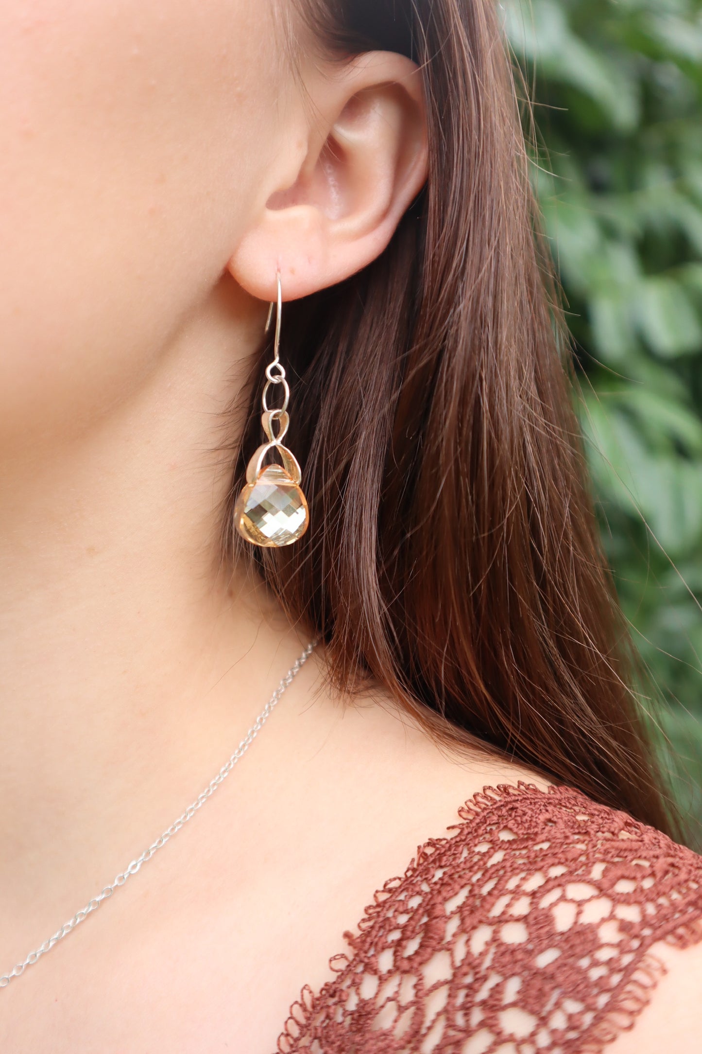 Sterling silver genuine citrine faceted crystal earrings