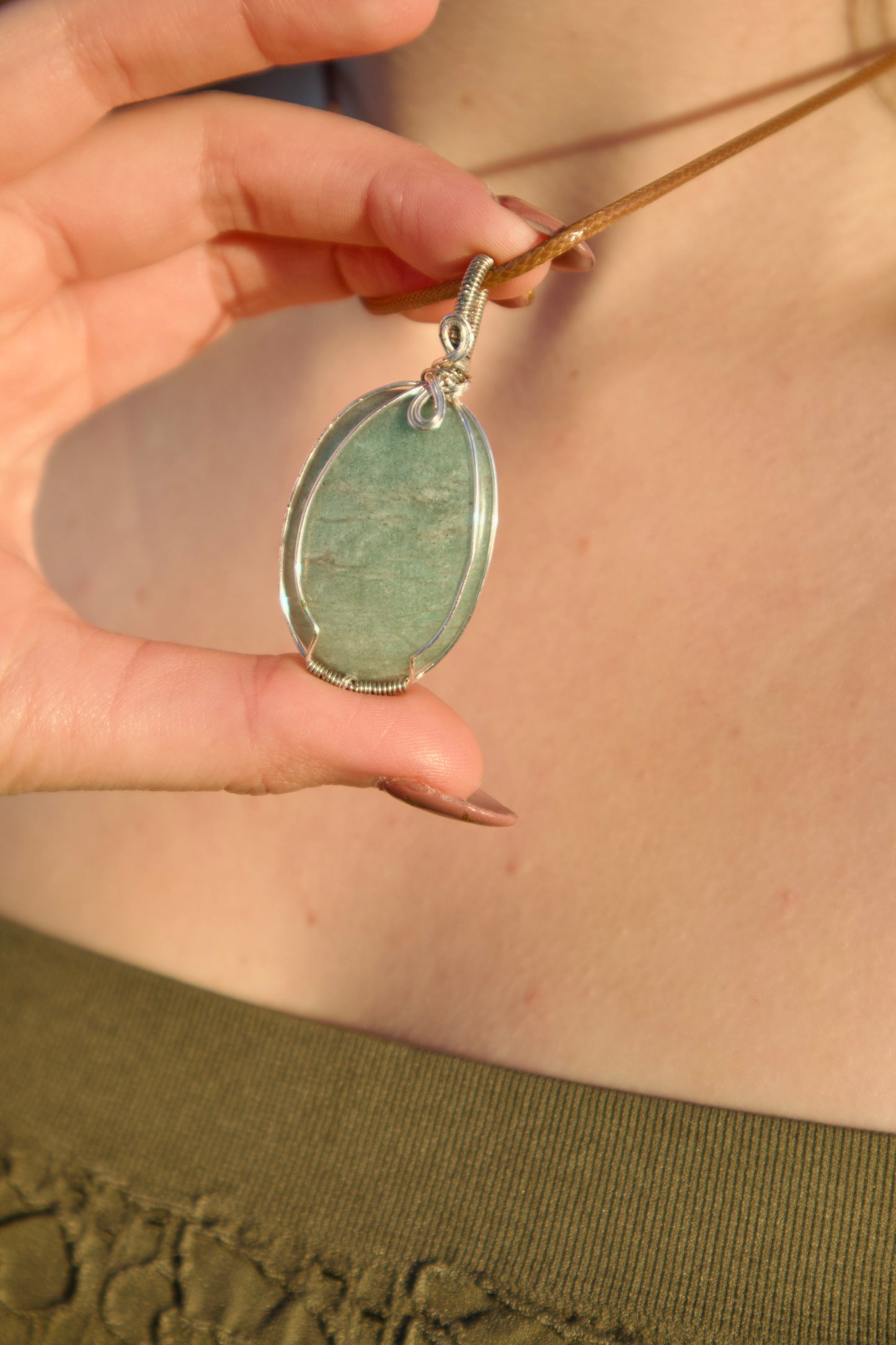 Natural Oval Amazonite Crystal Pendant