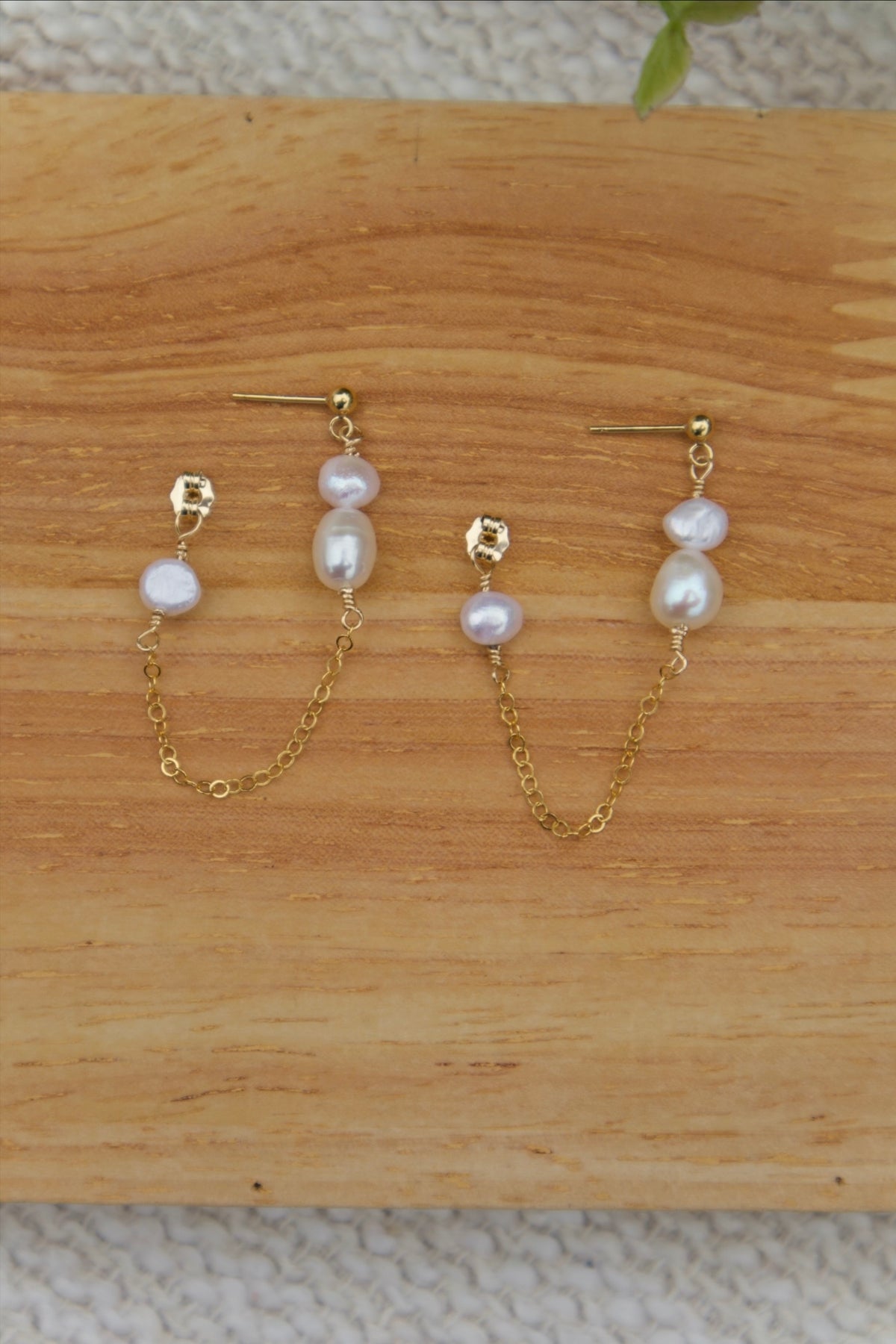 Dainty Freshwater Pearl Chain Stud Earrings