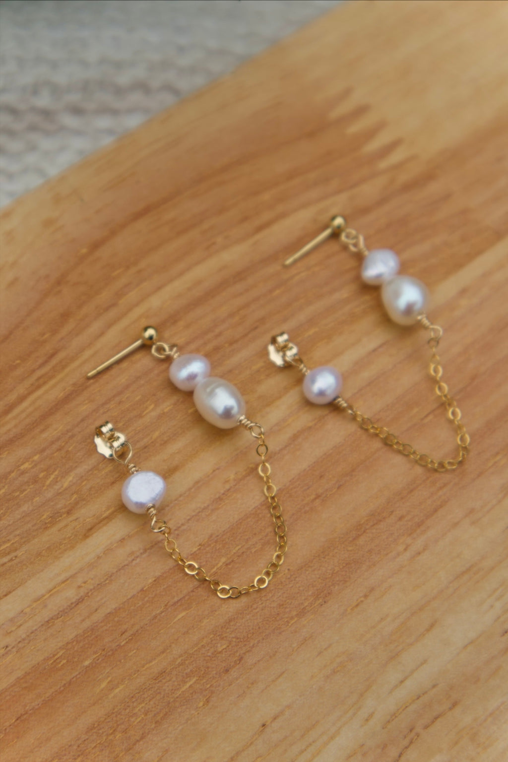 Dainty Freshwater Pearl Chain Stud Earrings