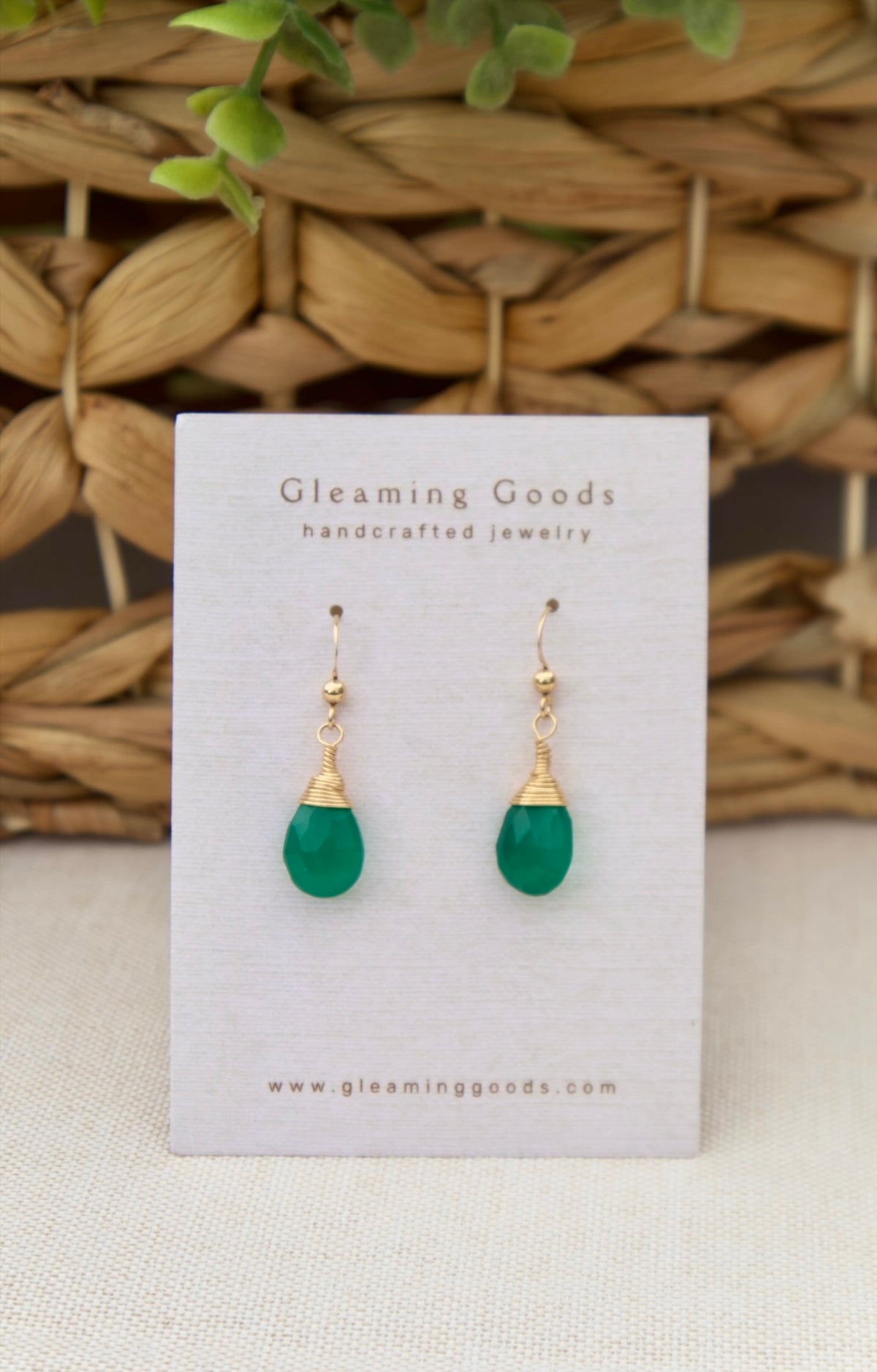 Gold Filled Faceted Green Jade Stone Earrings