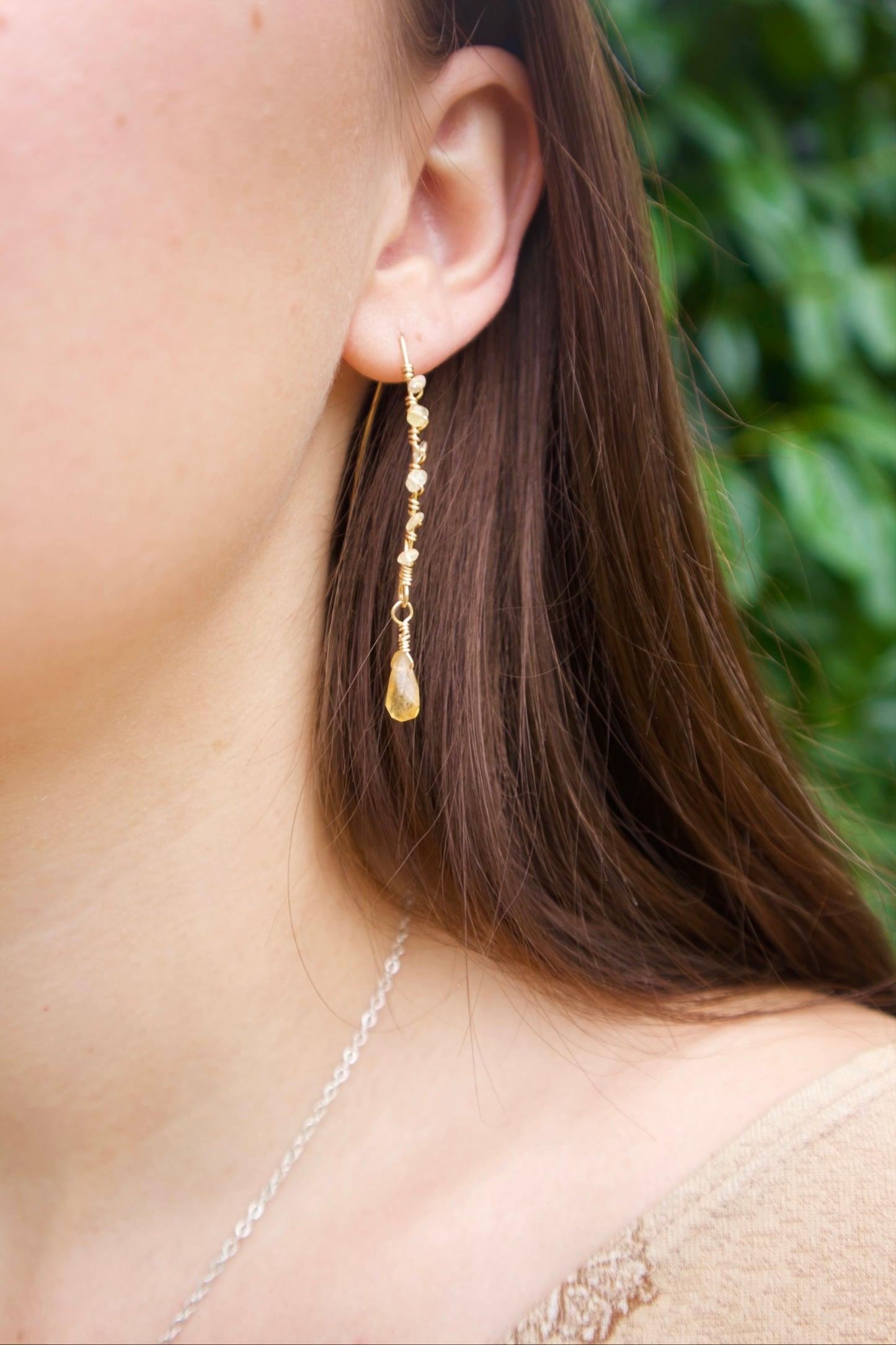 Genuine citrine long dangle earrings
